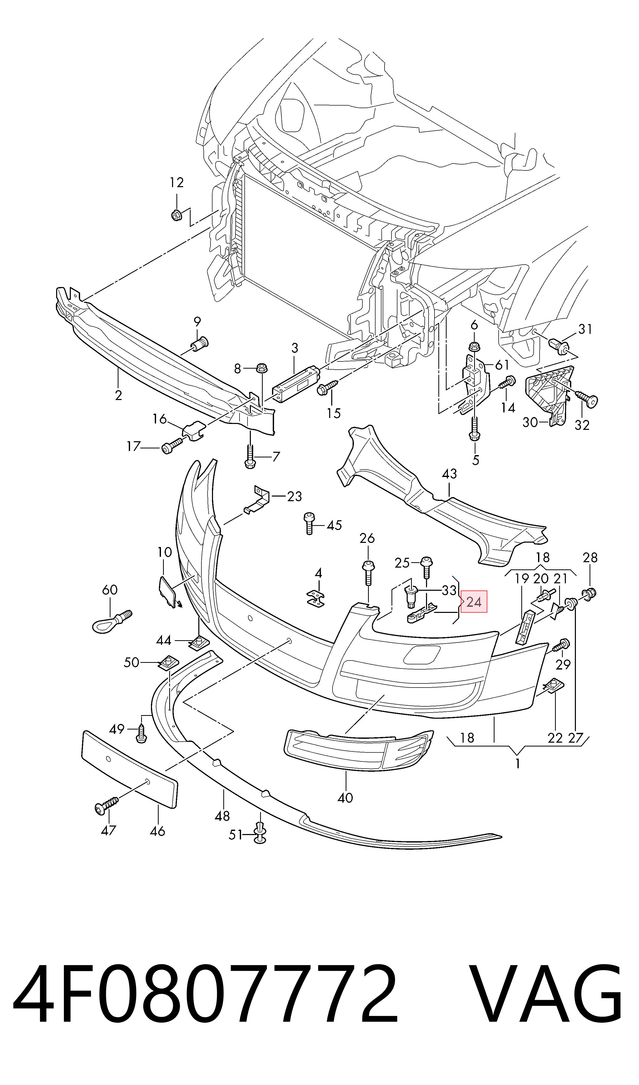 4F0807772 VAG Soporte de parachoques delantero derecho