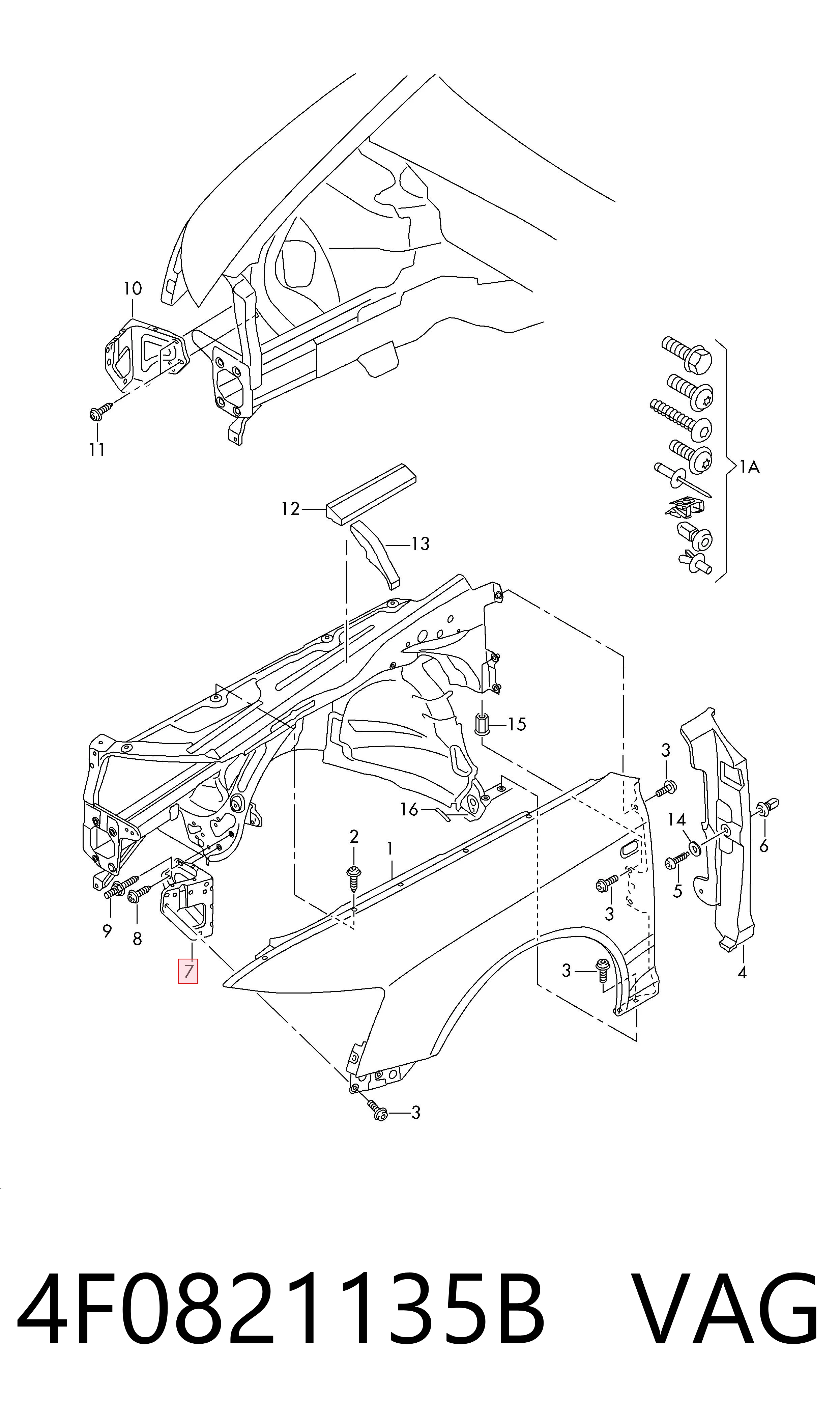 4F0821135B VAG Soporte delantero izquierdo para aleta delantera