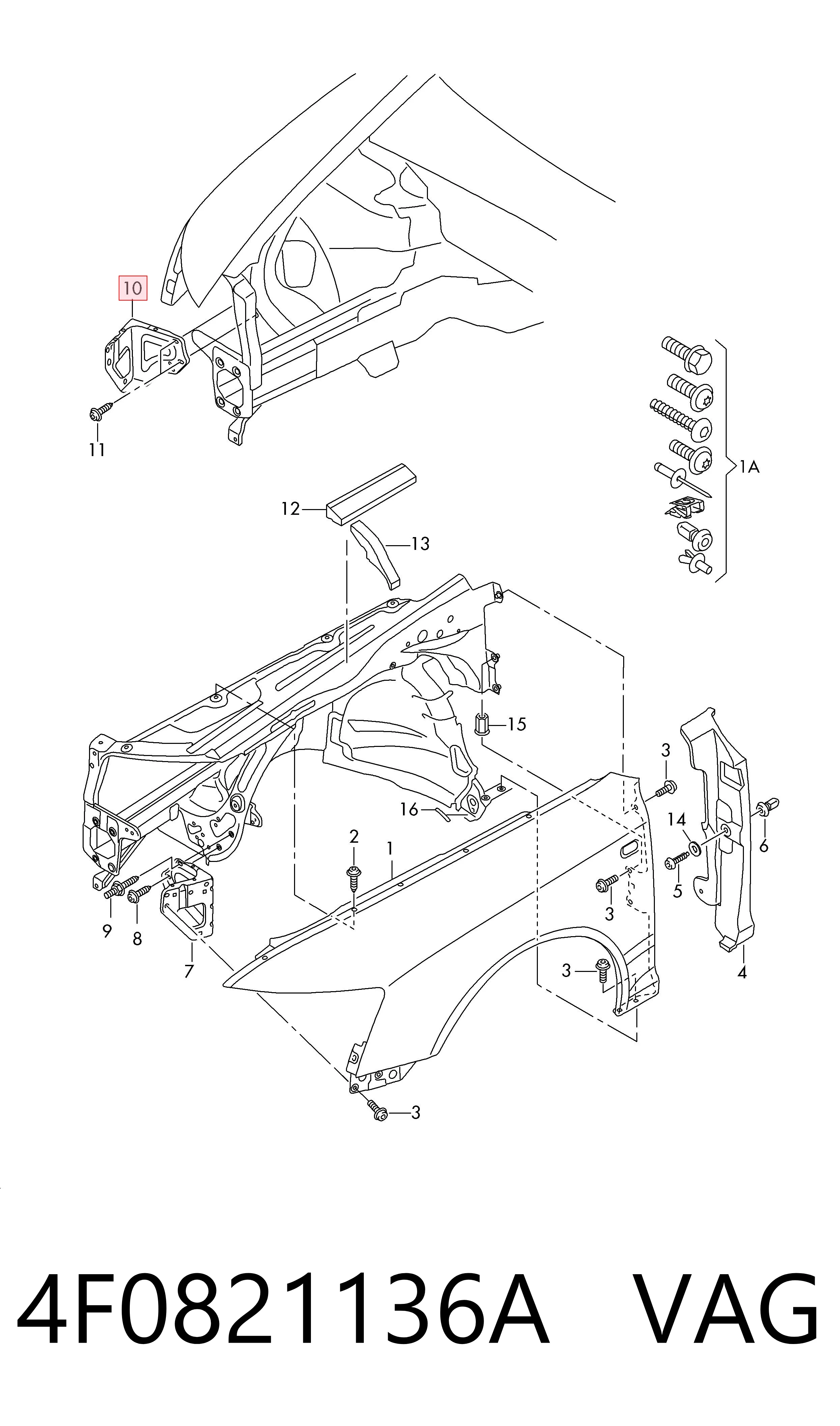4F0821136A VAG Soporte delantero de guardabarros delantero derecho