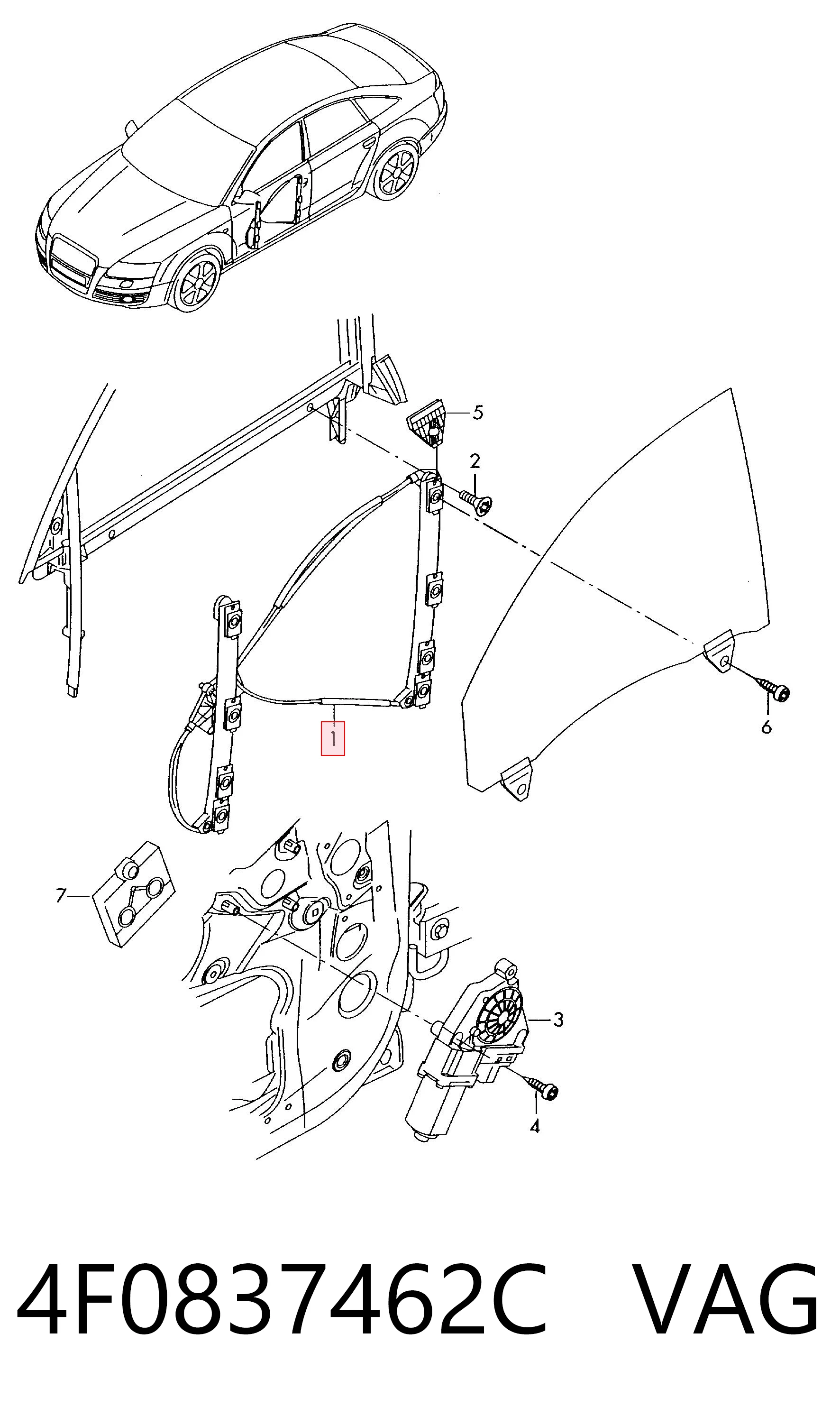 Mecanismo levanta, puerta delantera derecha Audi A6 (2010-2019)