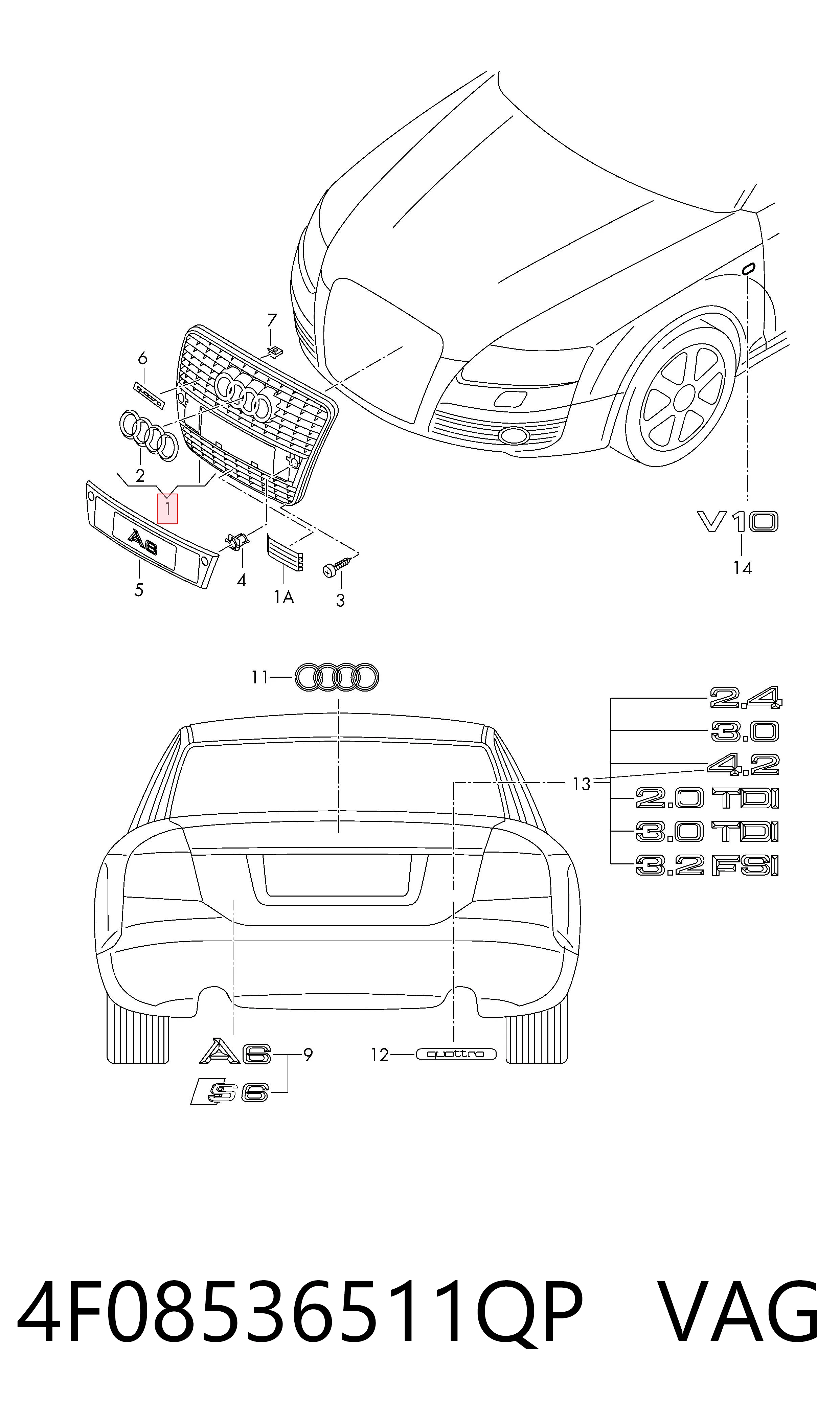 Calandra para Audi A6 C6 4F2