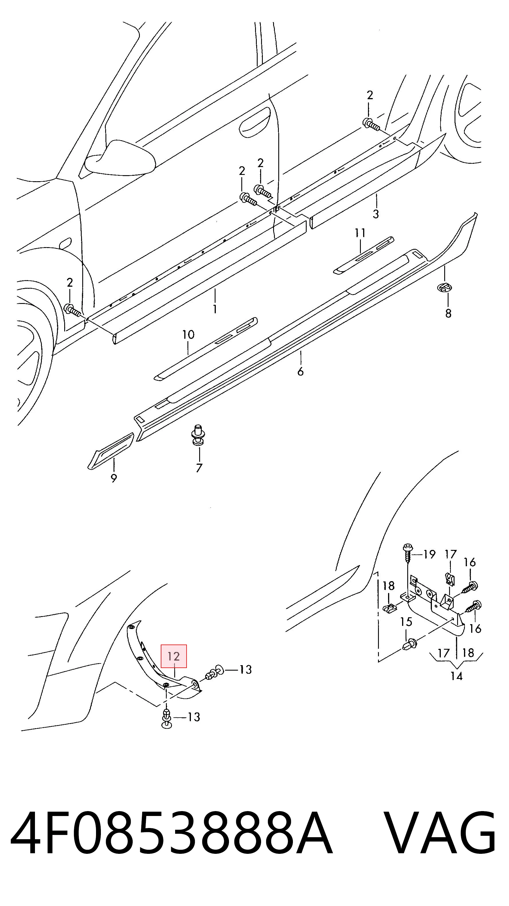 4F0853888A VAG Guardabarros delantero derecho