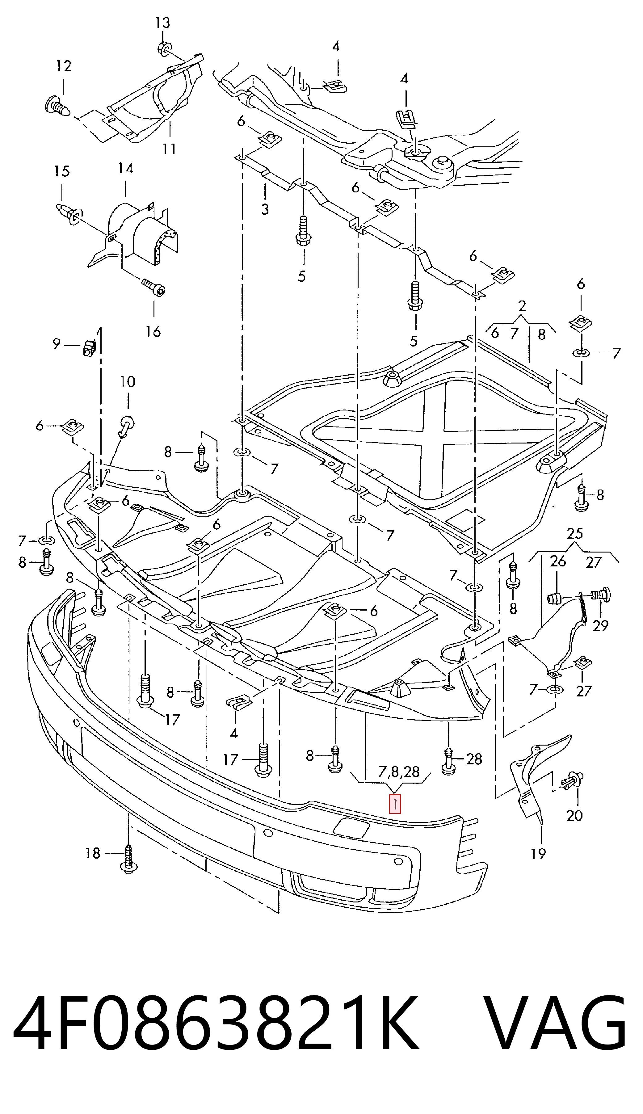 4F0863821K VAG Protector antiempotramiento del motor delantera