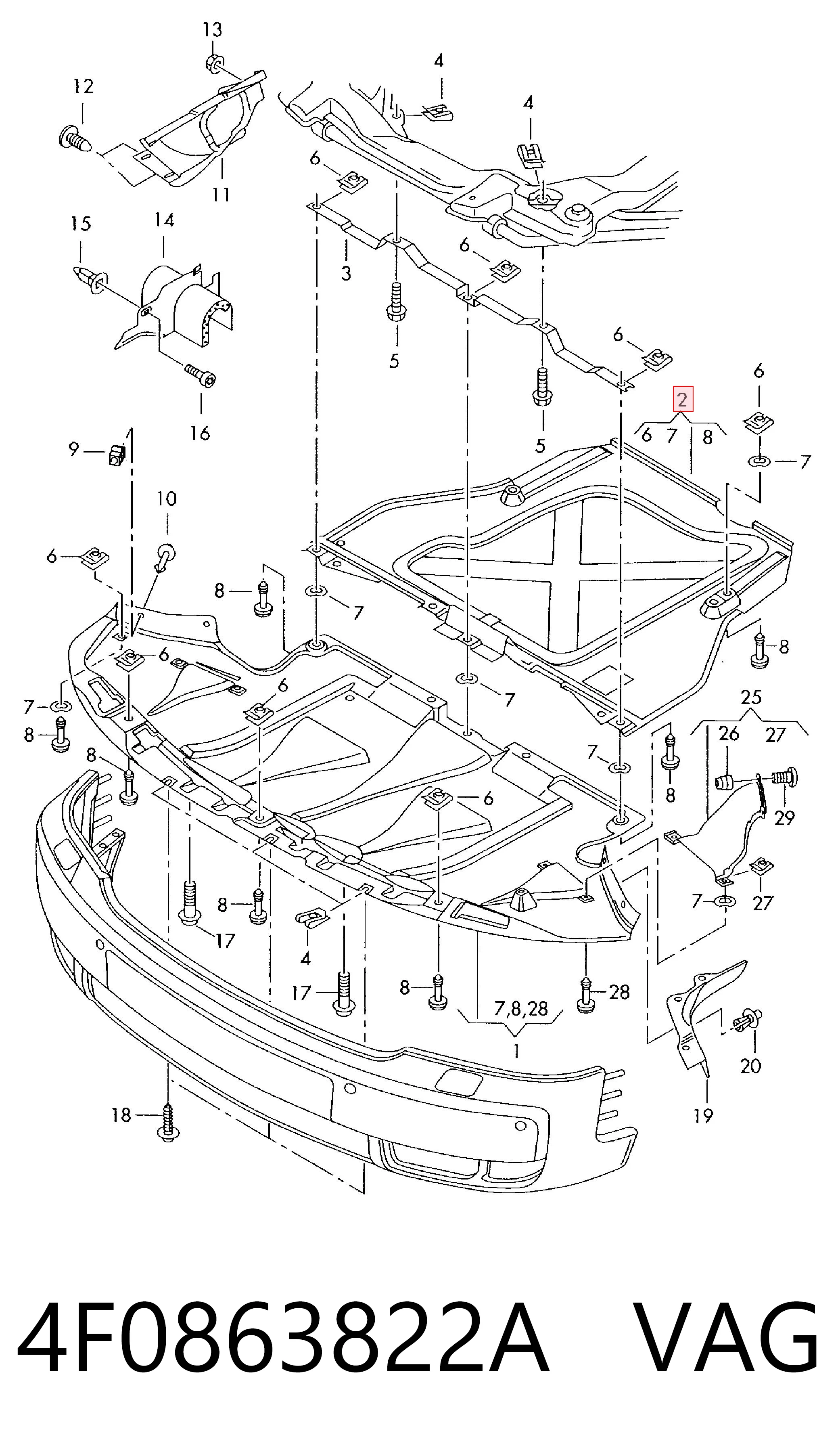 4F0863822A VAG Protección trasera del motor