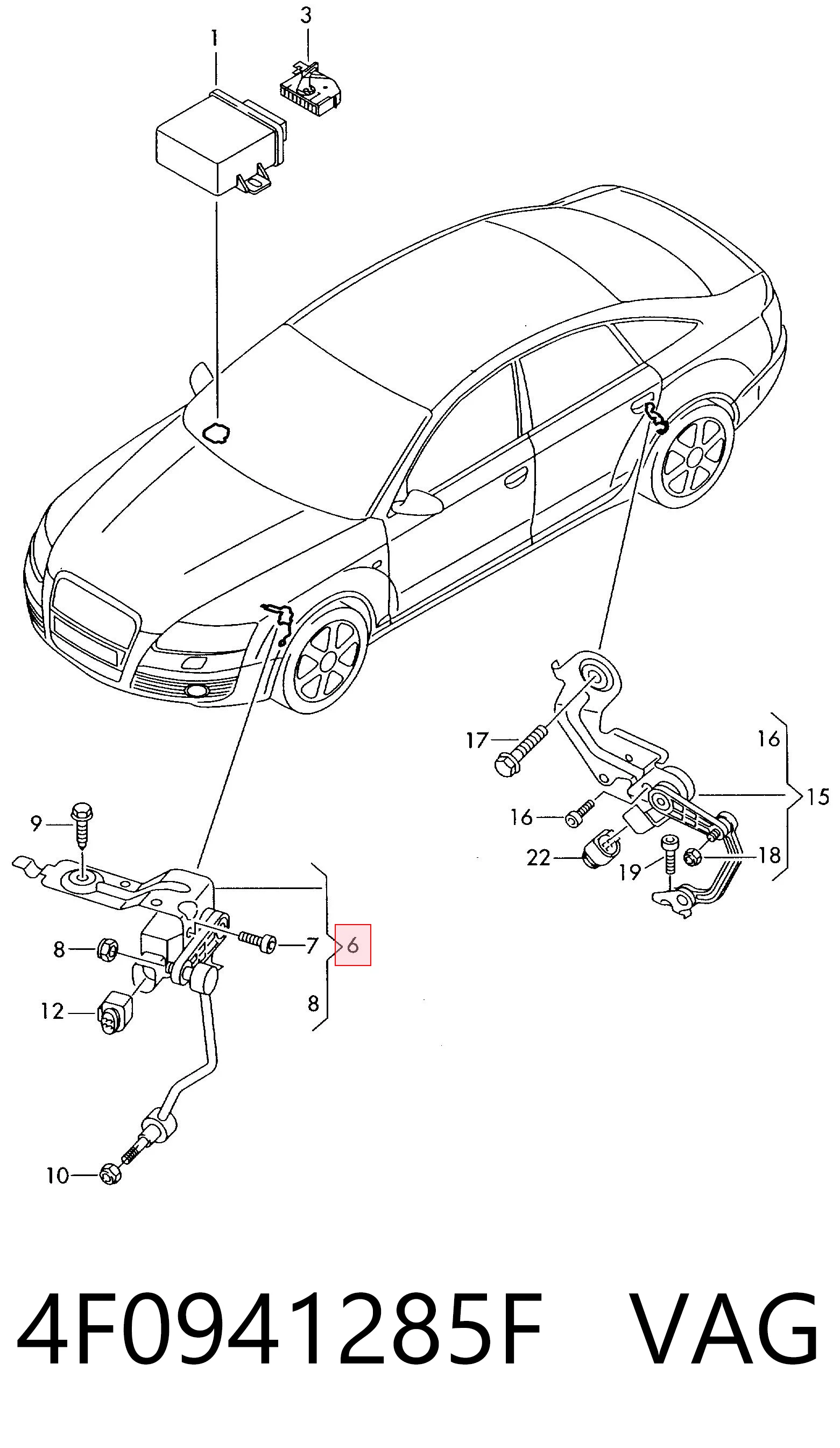 4F0941285F VAG Sensor de nivel de carrocería delantero izquierdo