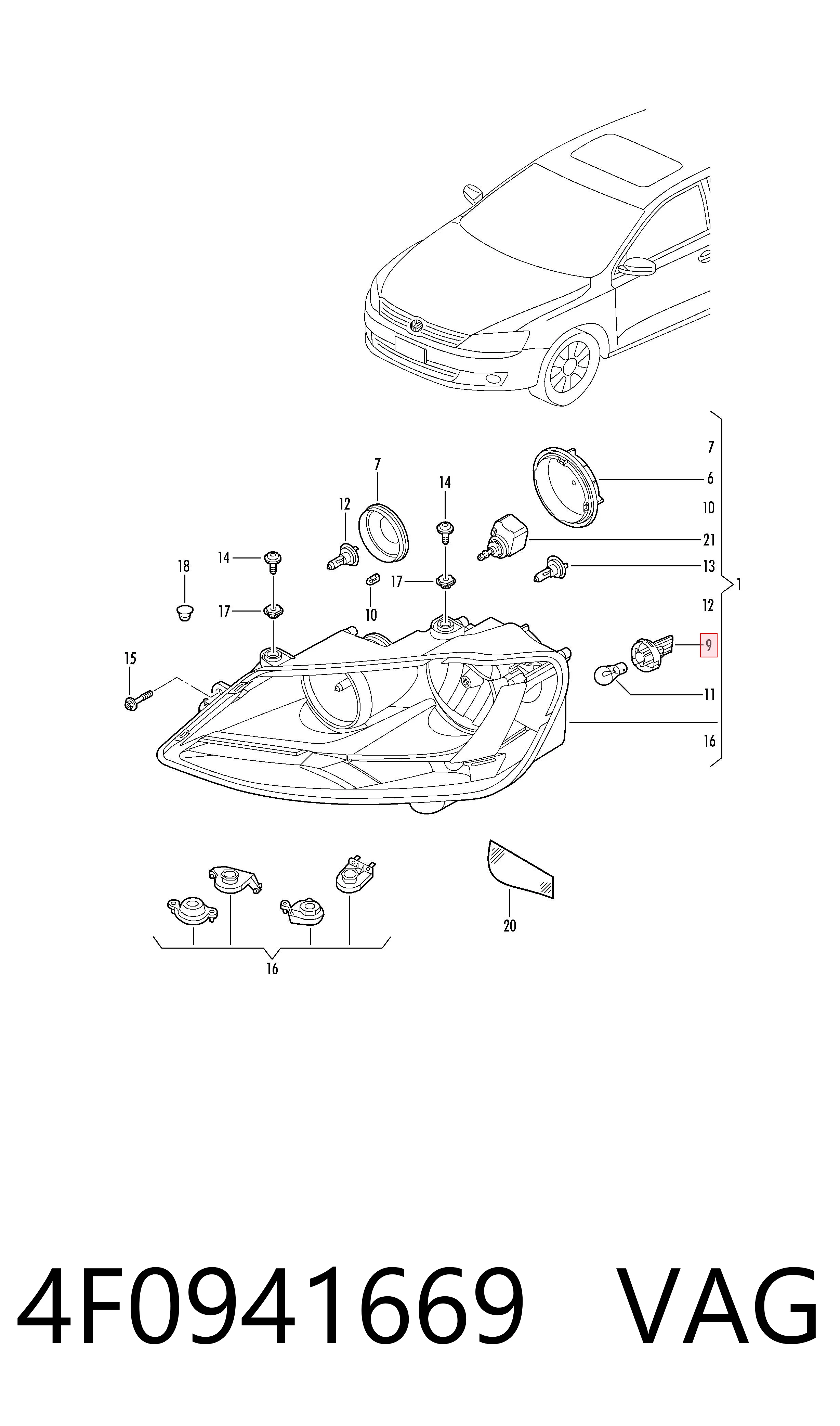 4F0941669 VAG Portalámparas de faro