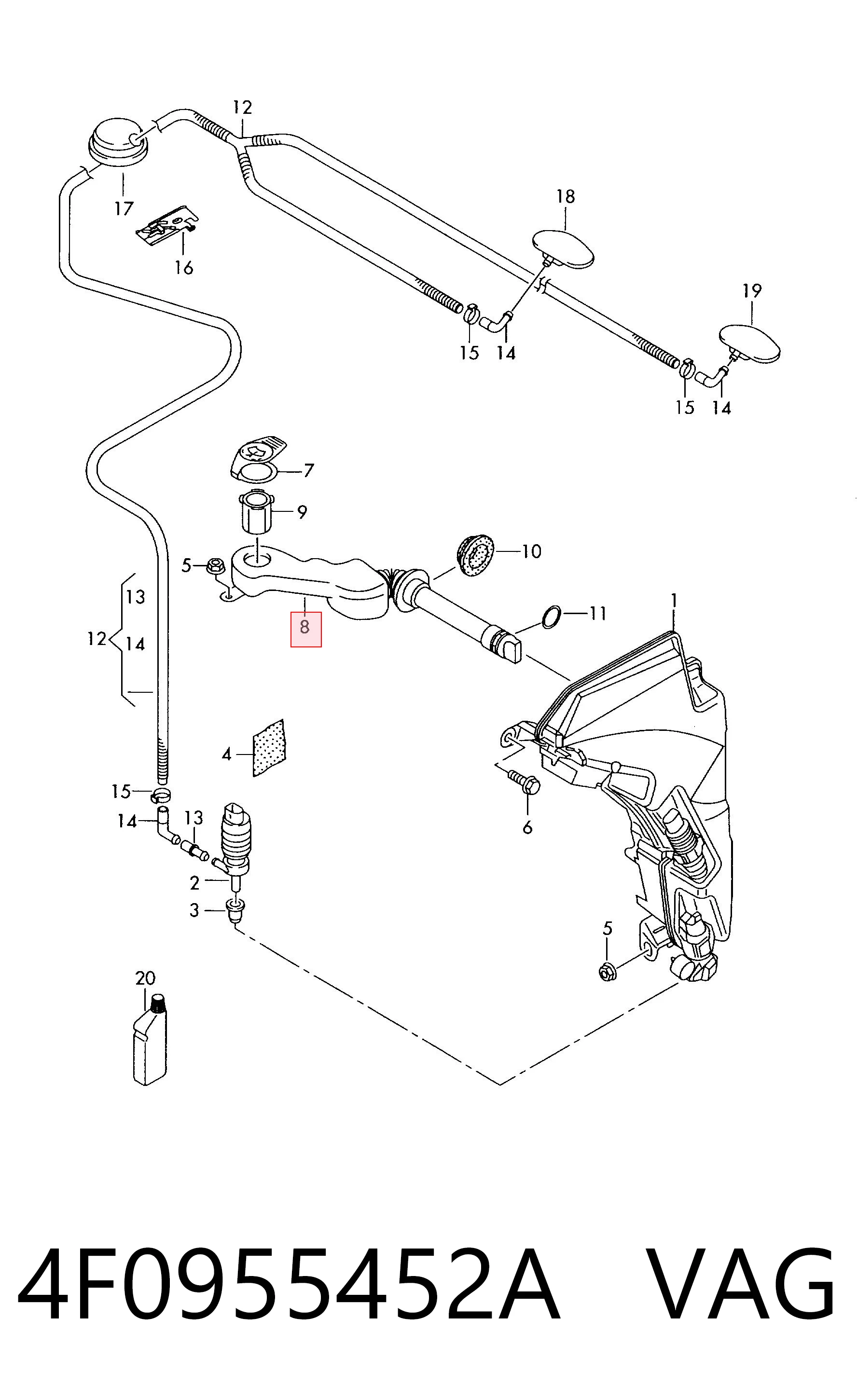 4F0955452A VAG Cuello del depósito del agua de lavado
