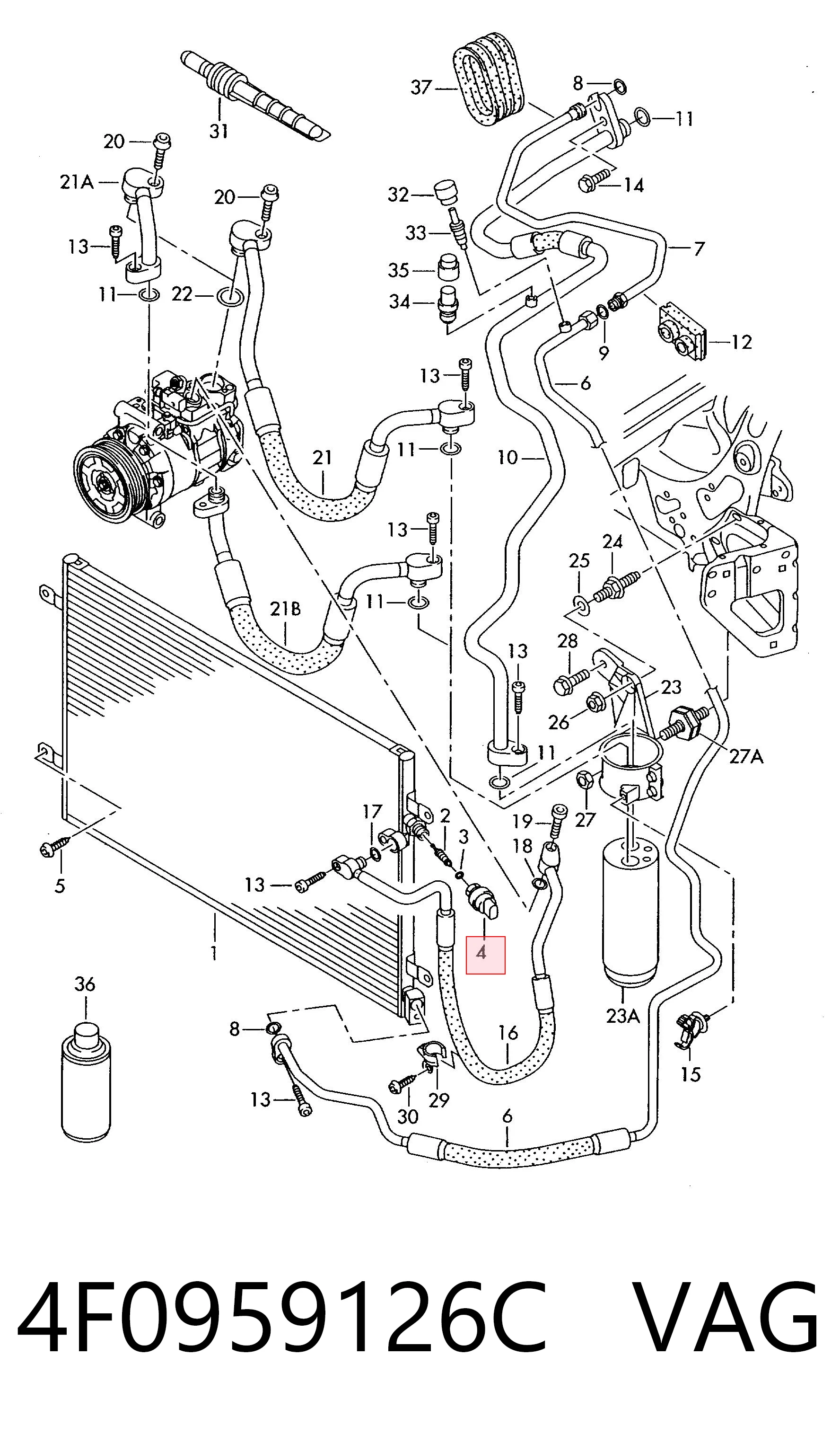 Sensor de presión absoluta del aire acondicionado 4F0959126C VAG