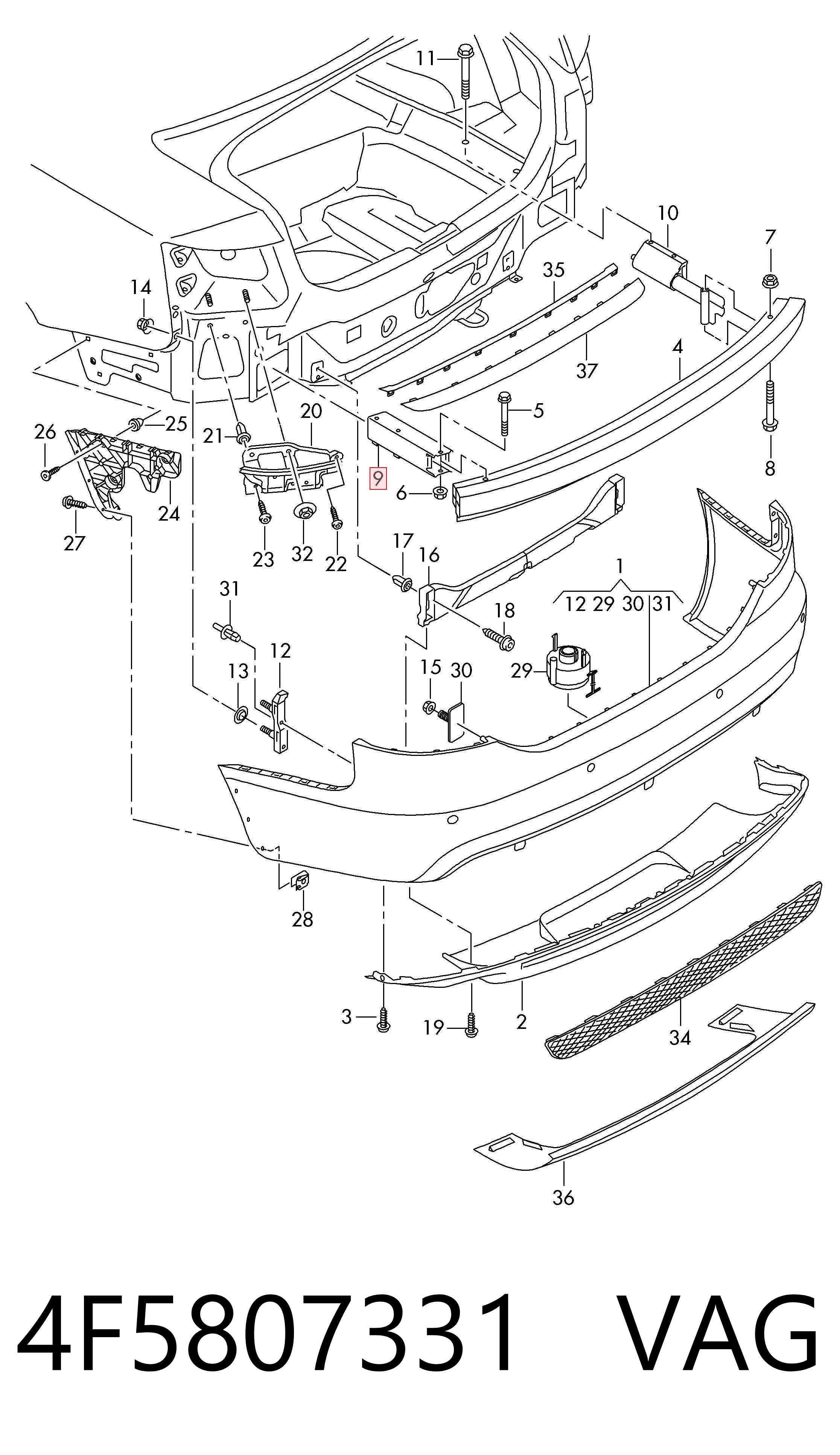 4F5807331 VAG Soporte del refuerzo del parachoques trasero