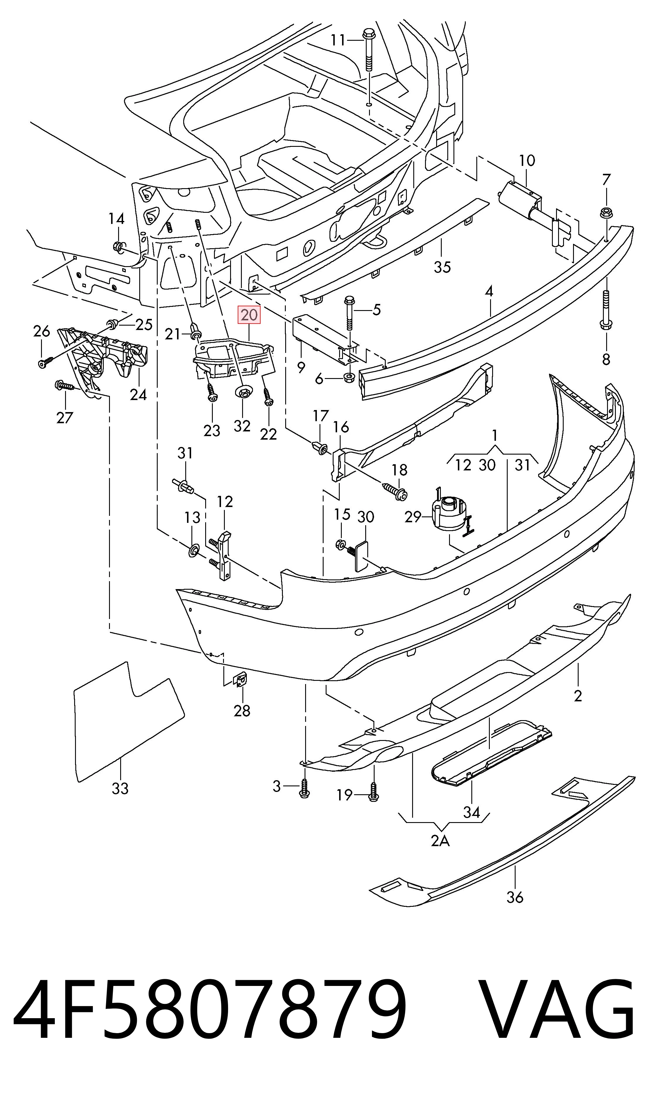4F5807879 VAG Soporte de parachoques trasero izquierdo