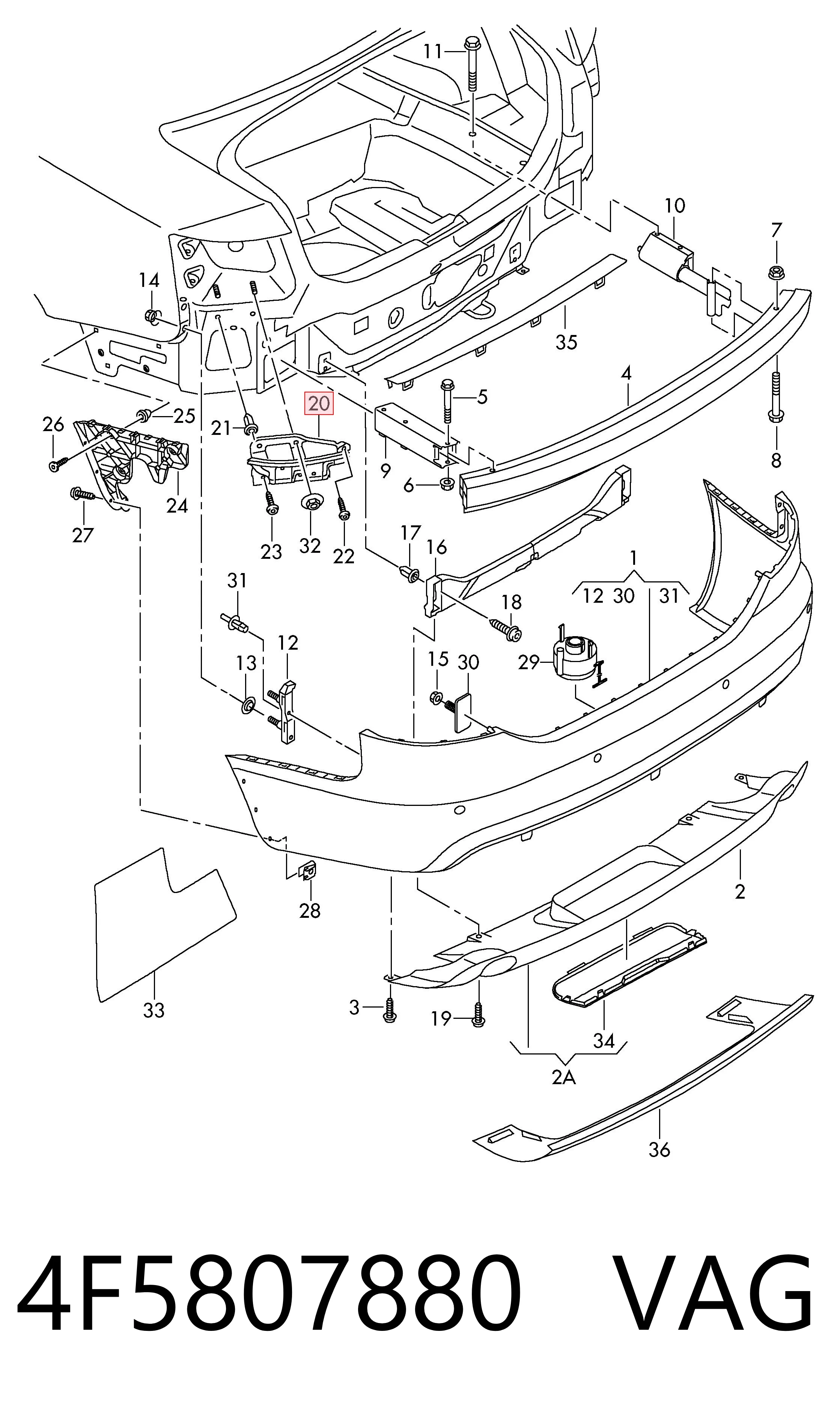 4F5807880 VAG Soporte del absorbedor del parachoques trasero derecho