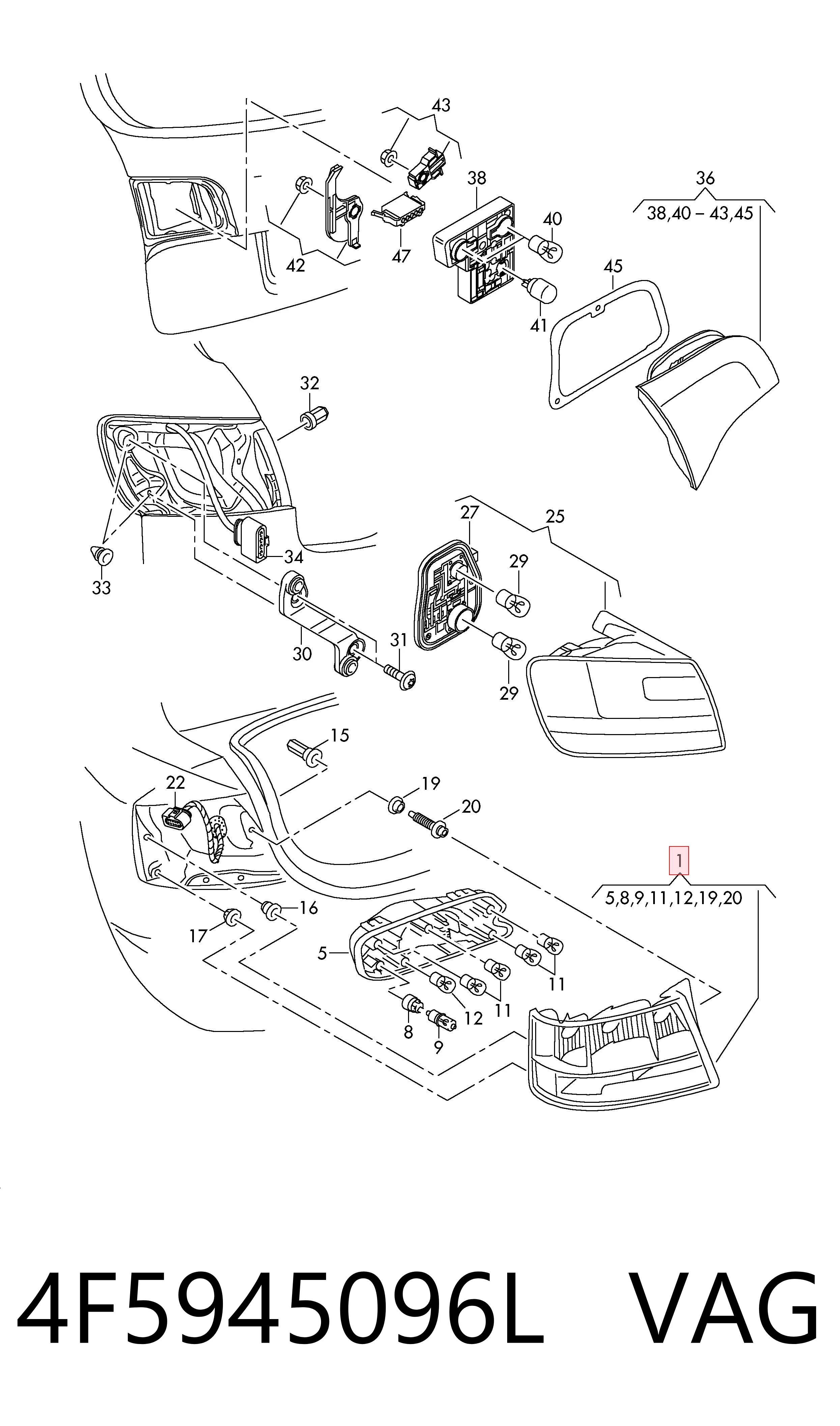 Comprar 4F5945096L VAG Piloto trasero exterior derecho