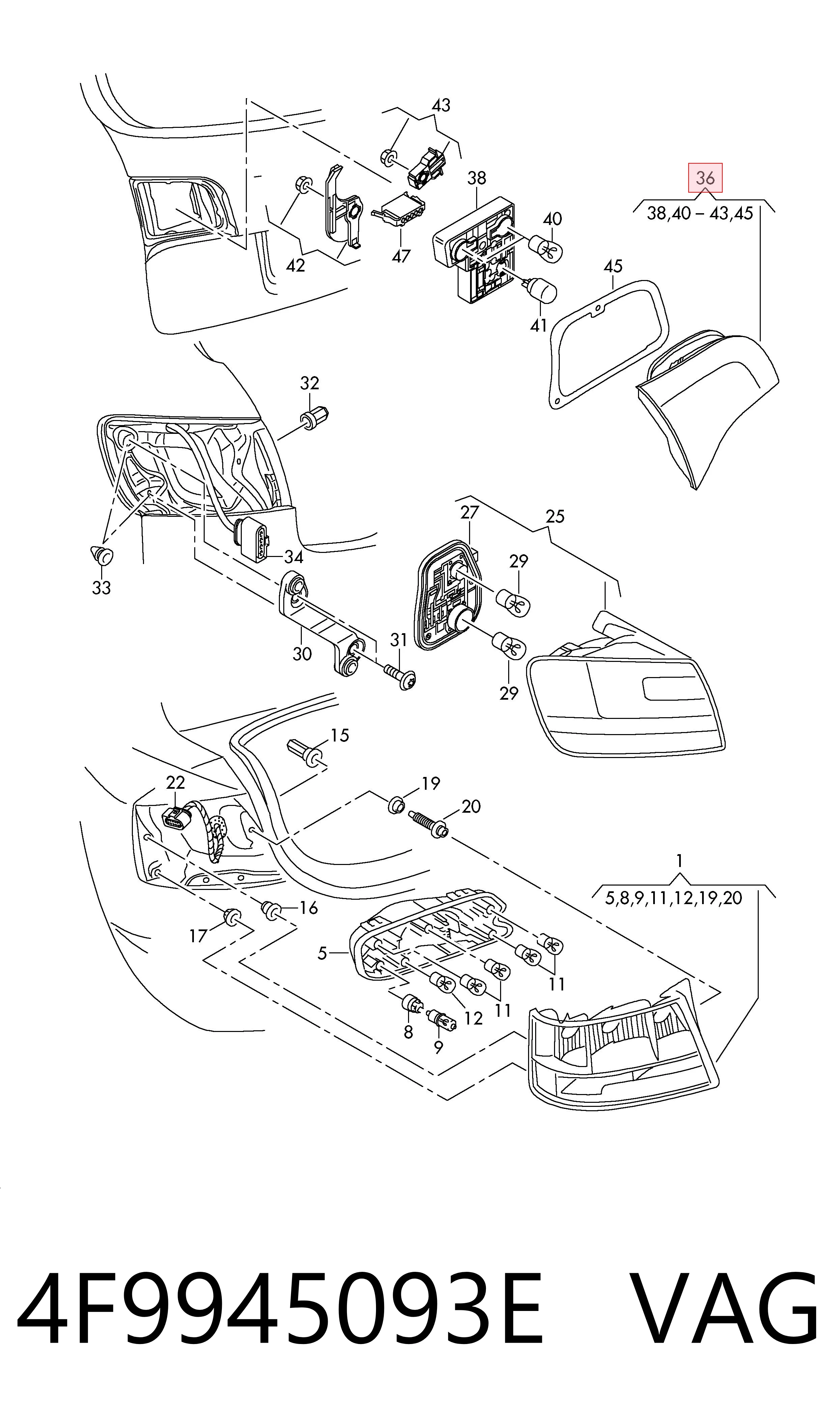 Piloto trasero interior izquierdo VAG 4F9945093E precio, desde 171,58 EUR