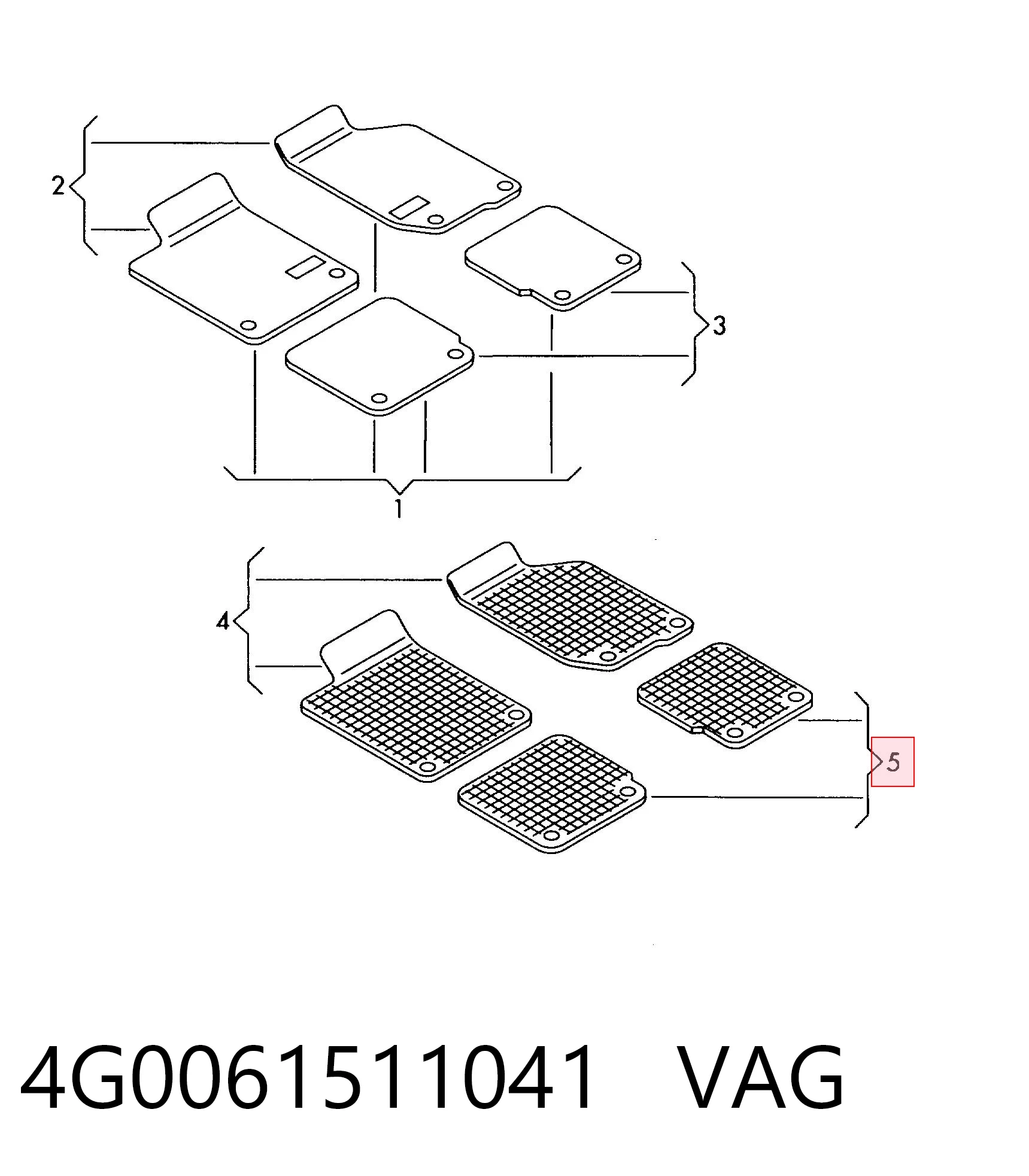 4G0061511041 VAG Juego de alfombrillas traseras, 2 piezas