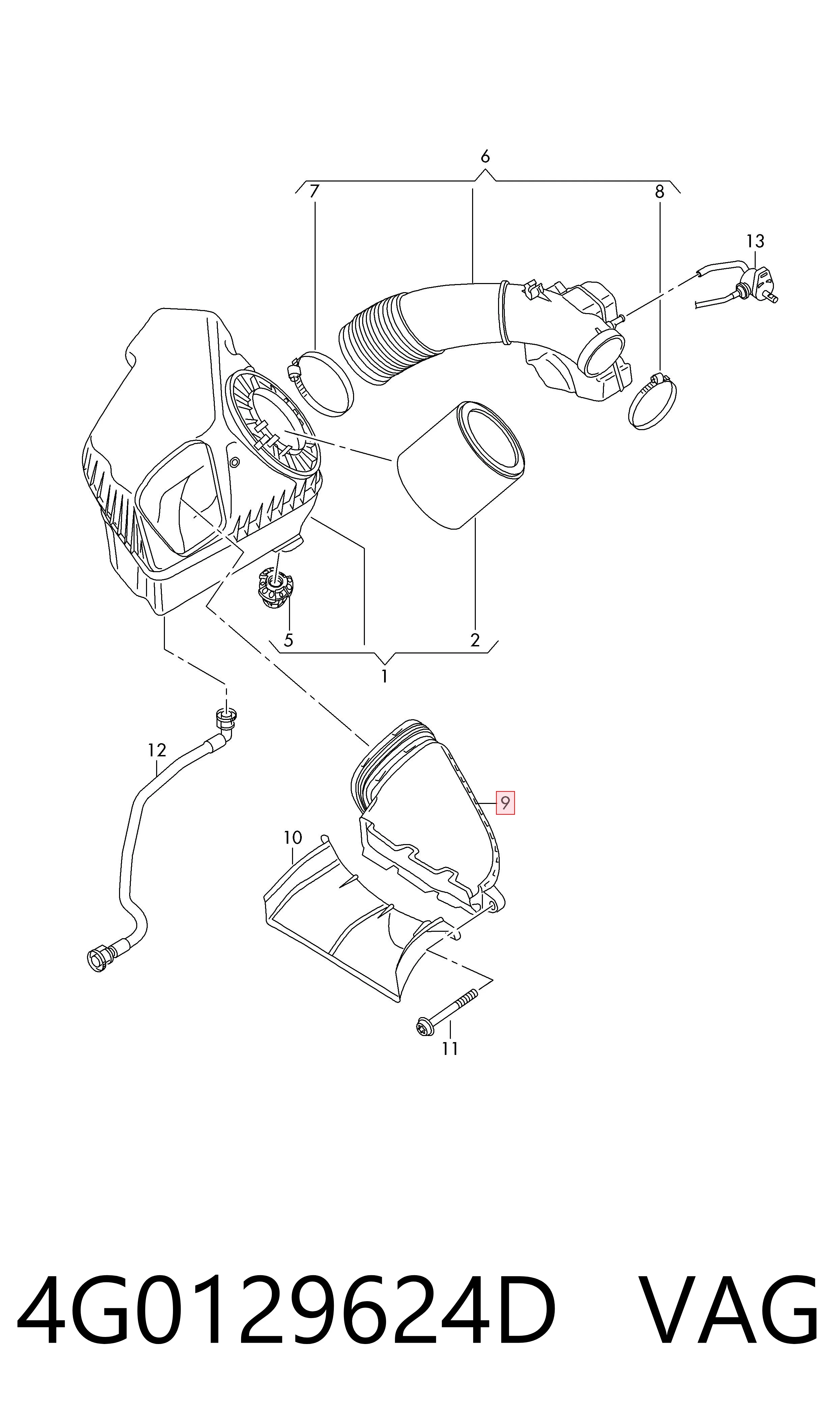 4G0129624D VAG Tubo flexible de aspiración, filtro de aire