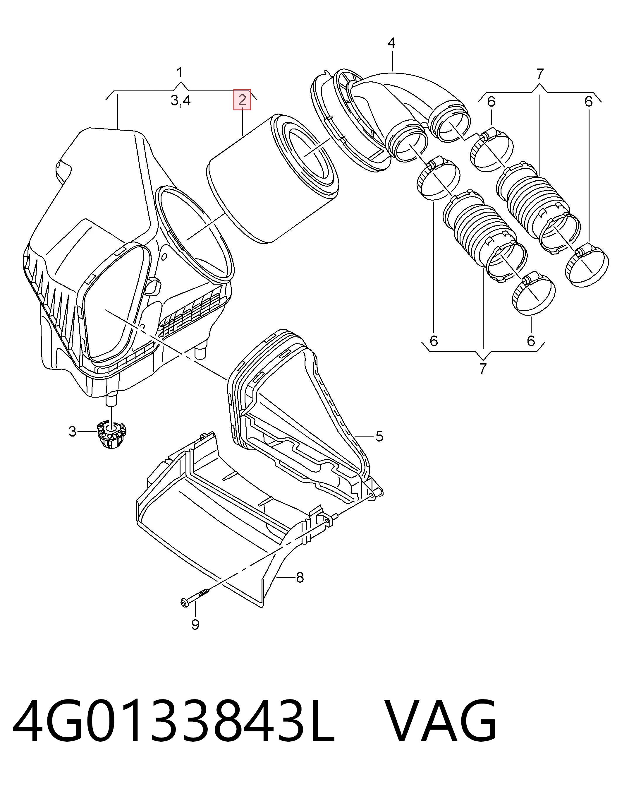 4G0133843L VAG Filtro de aire de motor