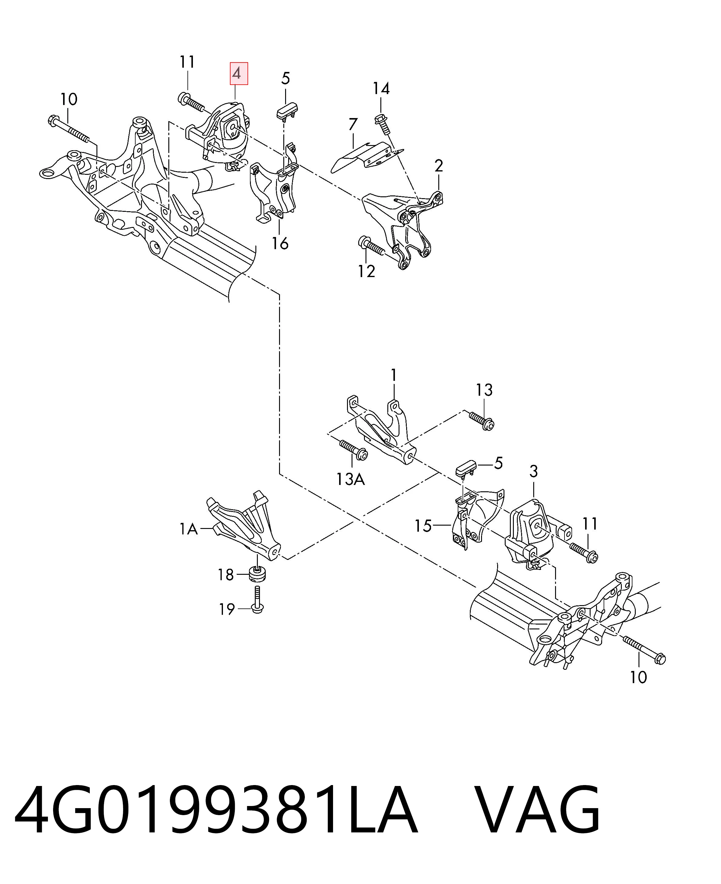 4G0199381LA VAG Soporte de motor derecho