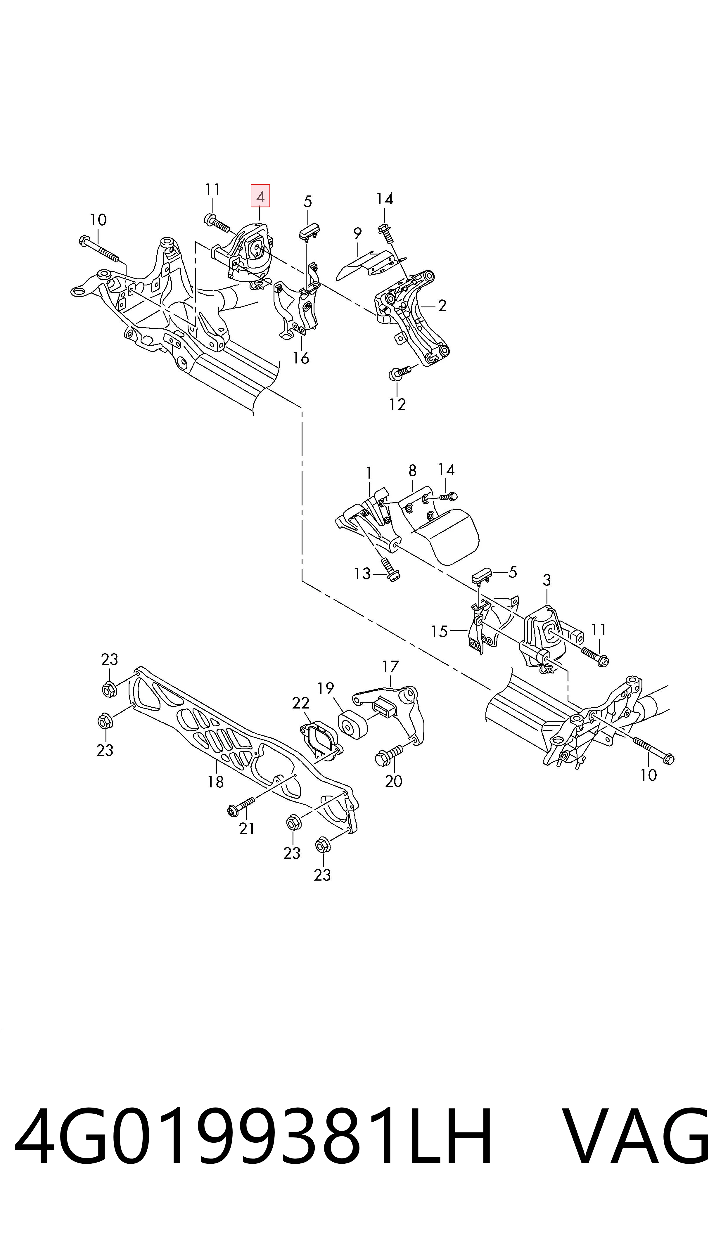 4G0199381LH VAG Soporte de motor derecho
