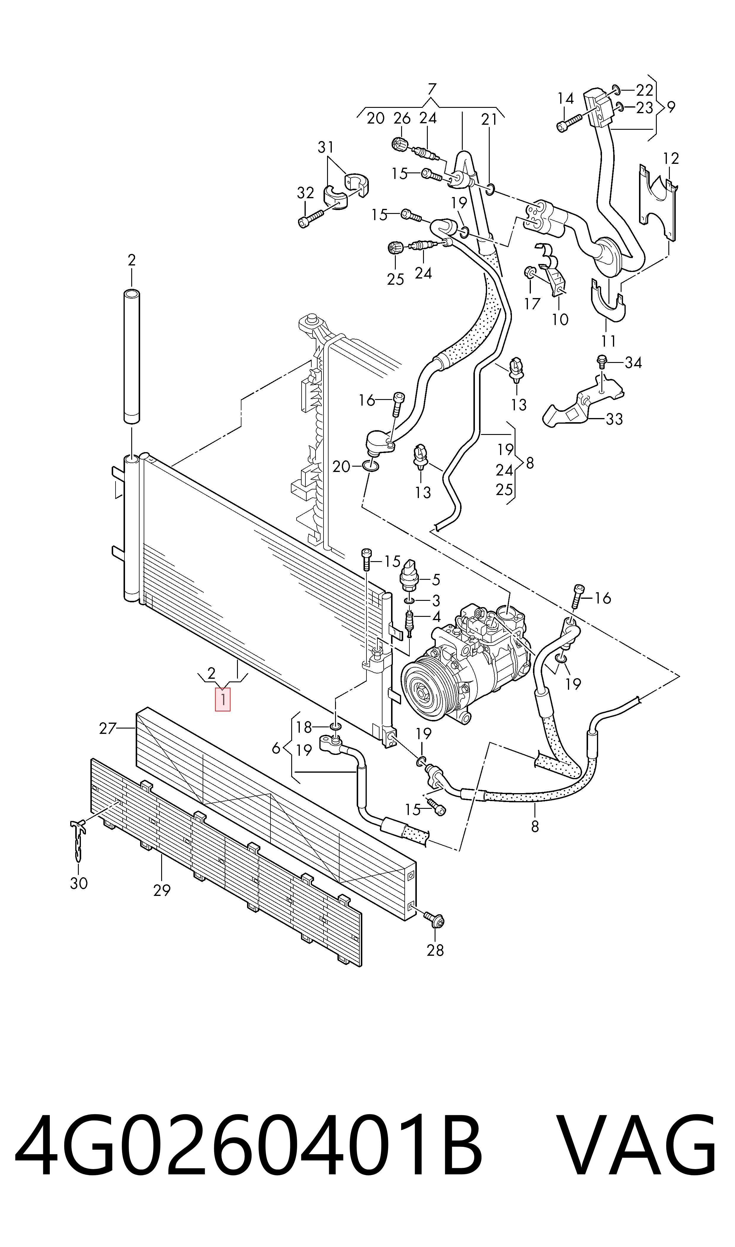 Condensador de aire acondicionado 4G0260401B VAG