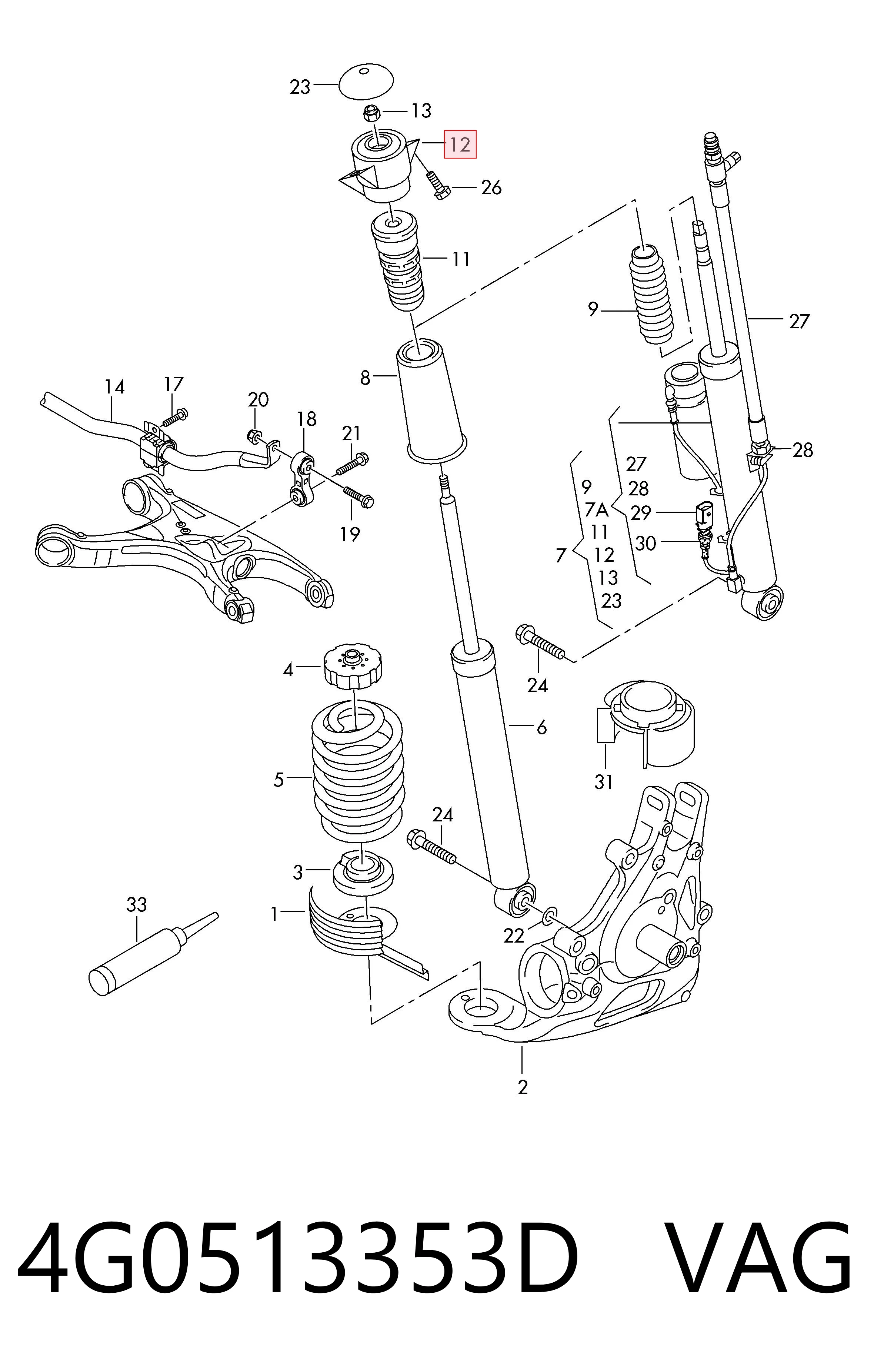 4G0513353D VAG Soporte amortiguador trasero