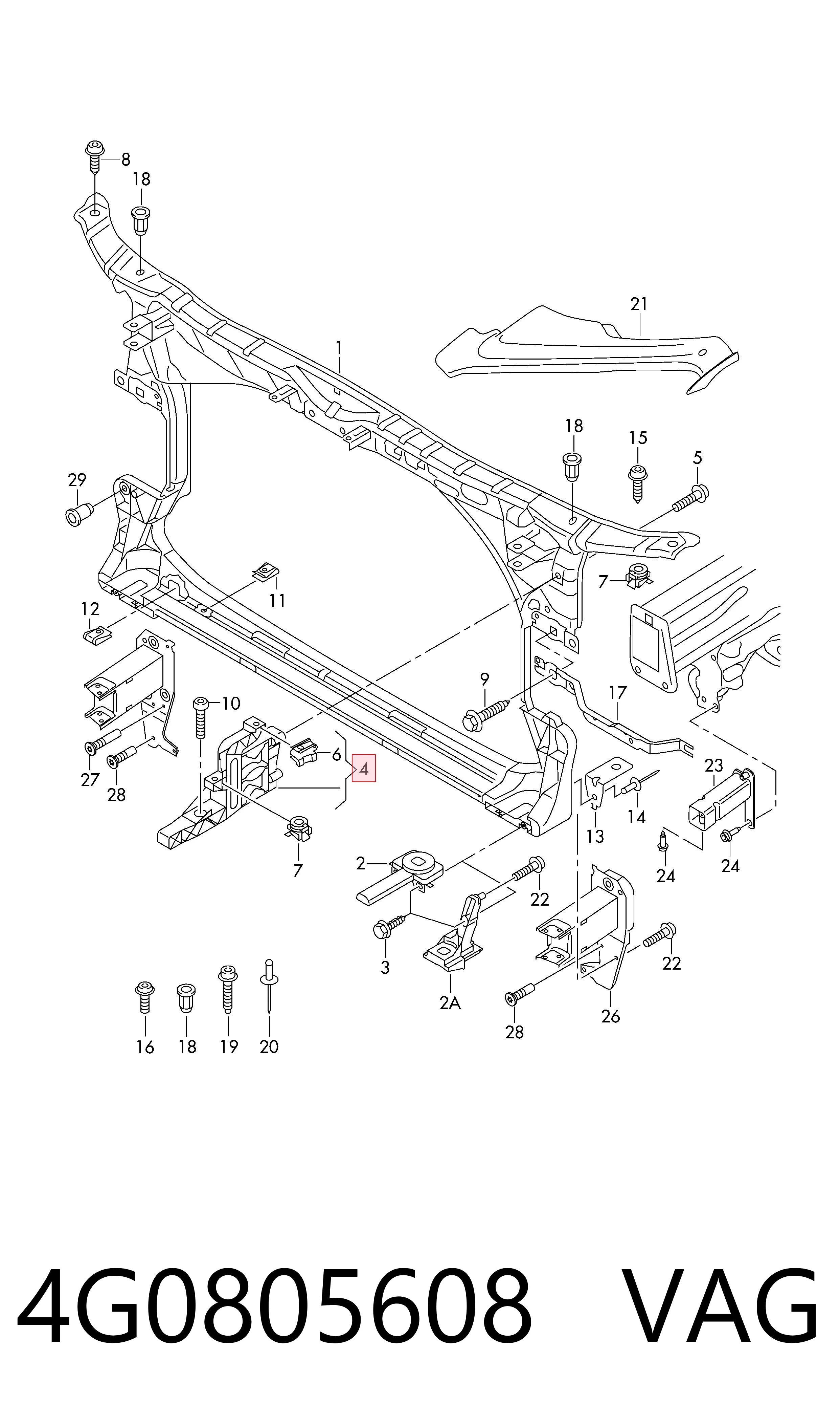 4G0805608 VAG Soporte de fijación del faro delantero derecho