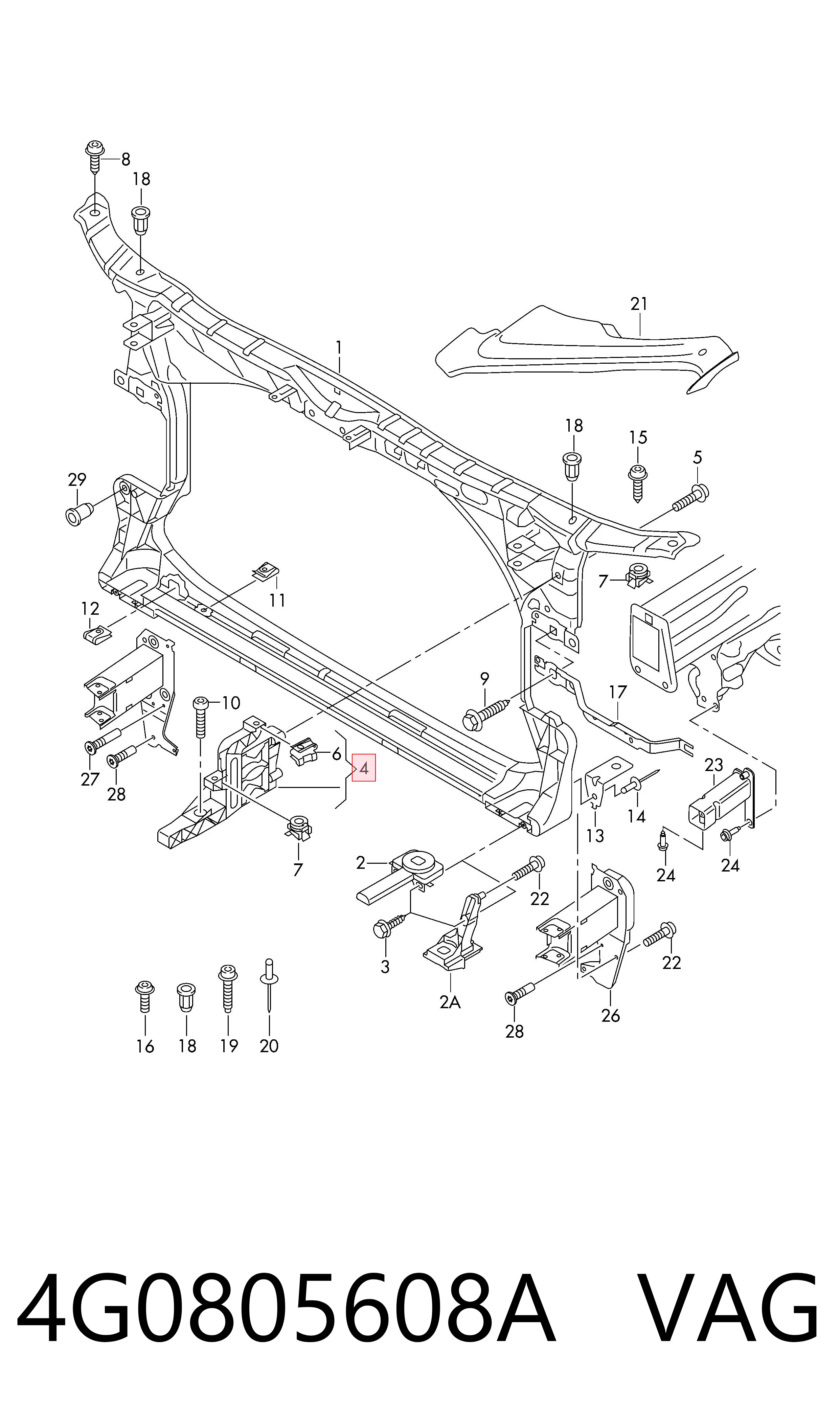 4G0805608A VAG Soporte de fijación del faro delantero derecho