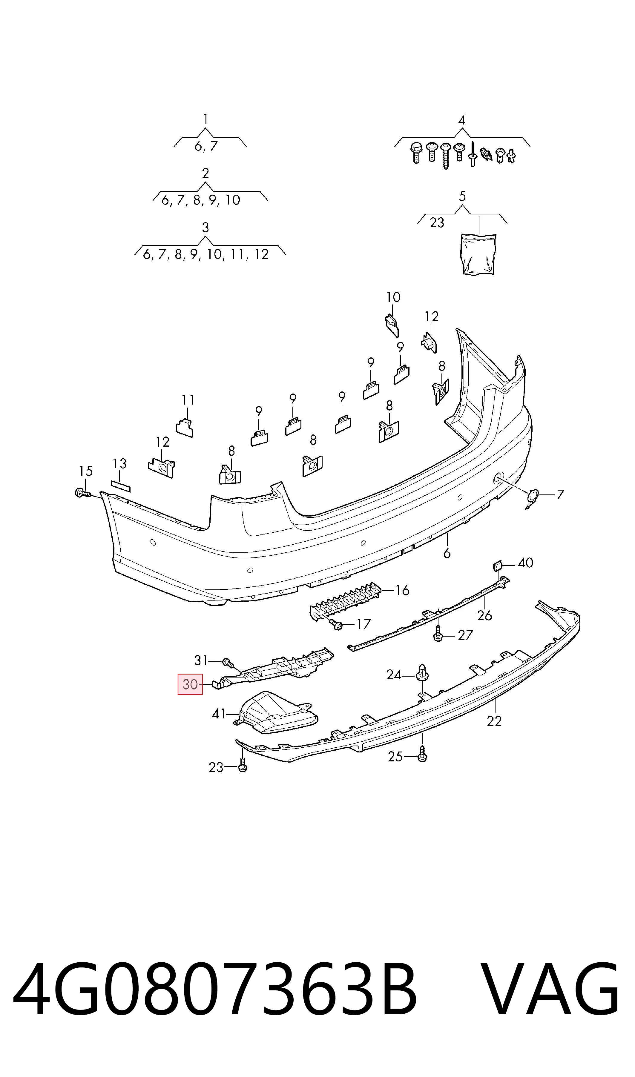 4G0807363B VAG Soporte de paragolpes trasero izquierdo