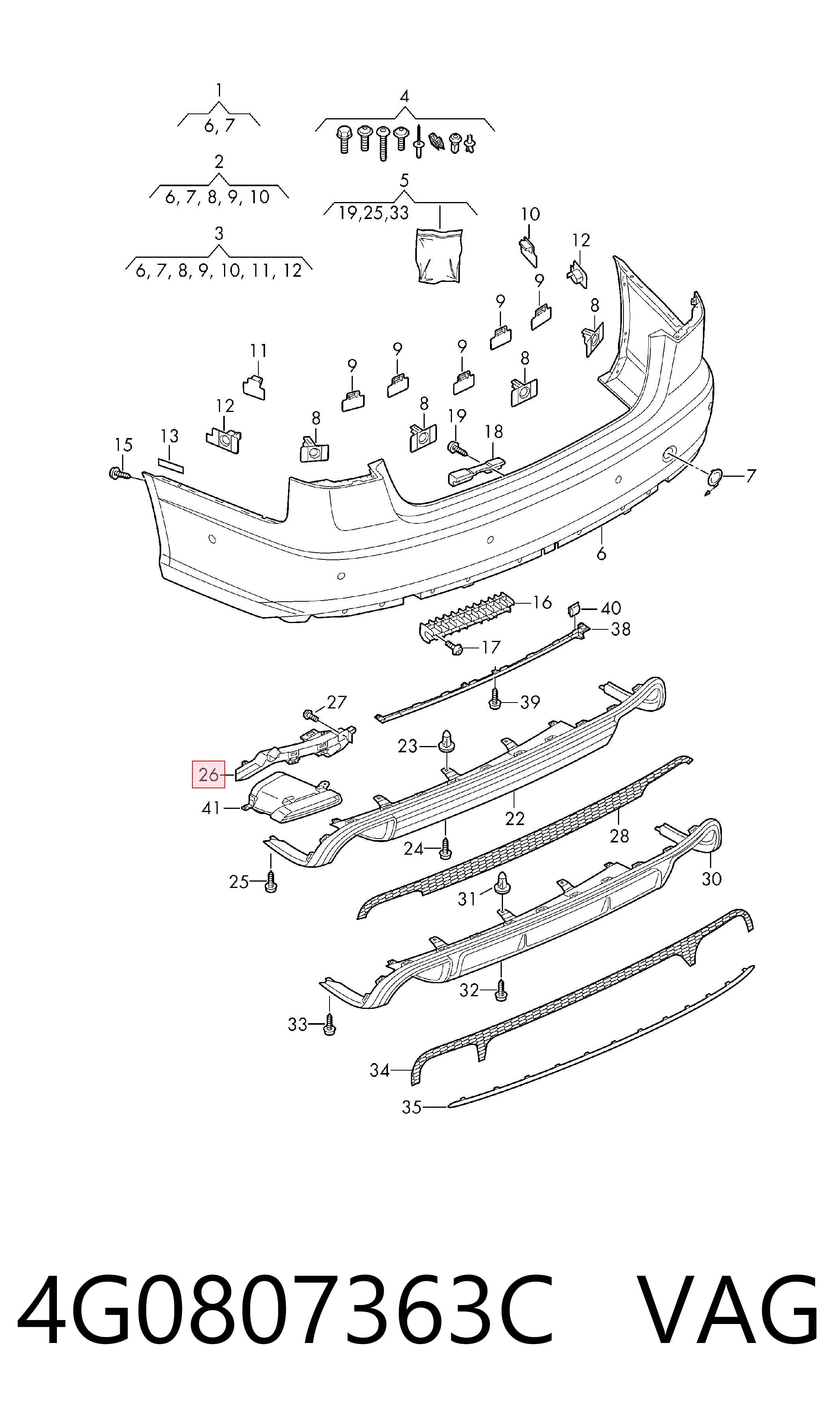 4G0807363C VAG Soporte de paragolpes trasero izquierdo