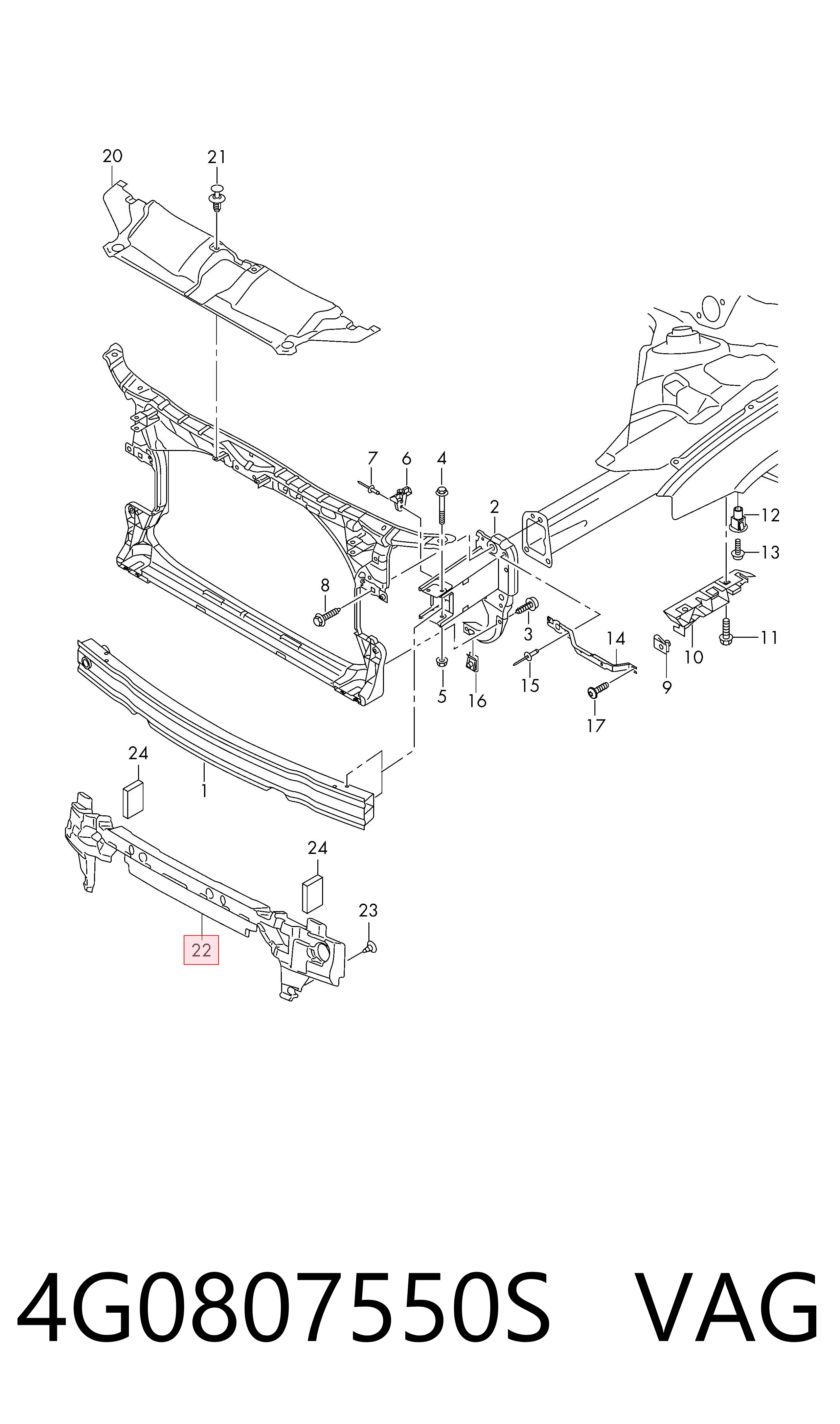4G0807550S VAG Absorbedor del parachoques delantero