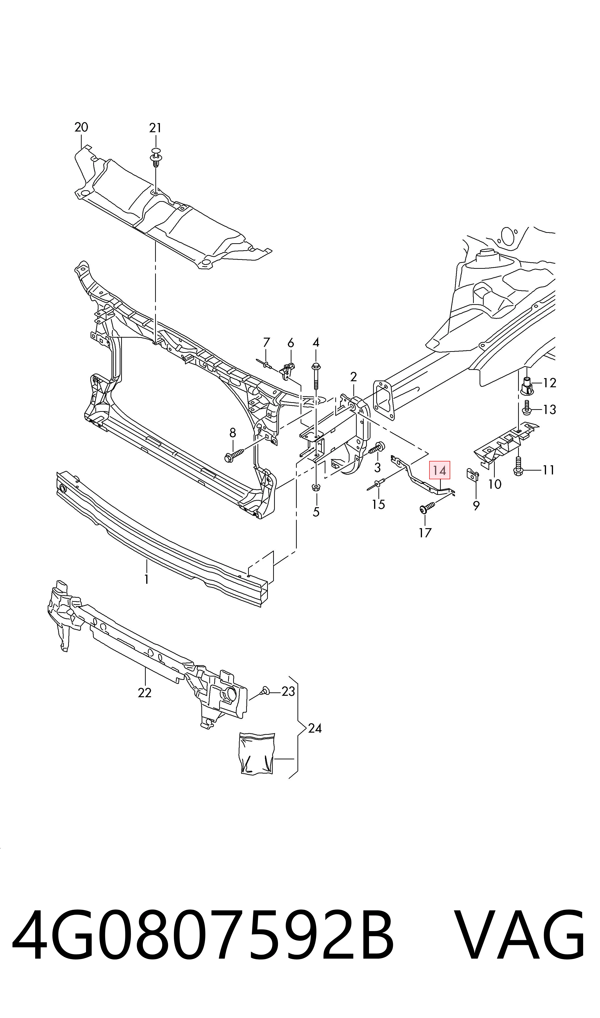 4G0807592B VAG Soporte delantero de guardabarros delantero derecho