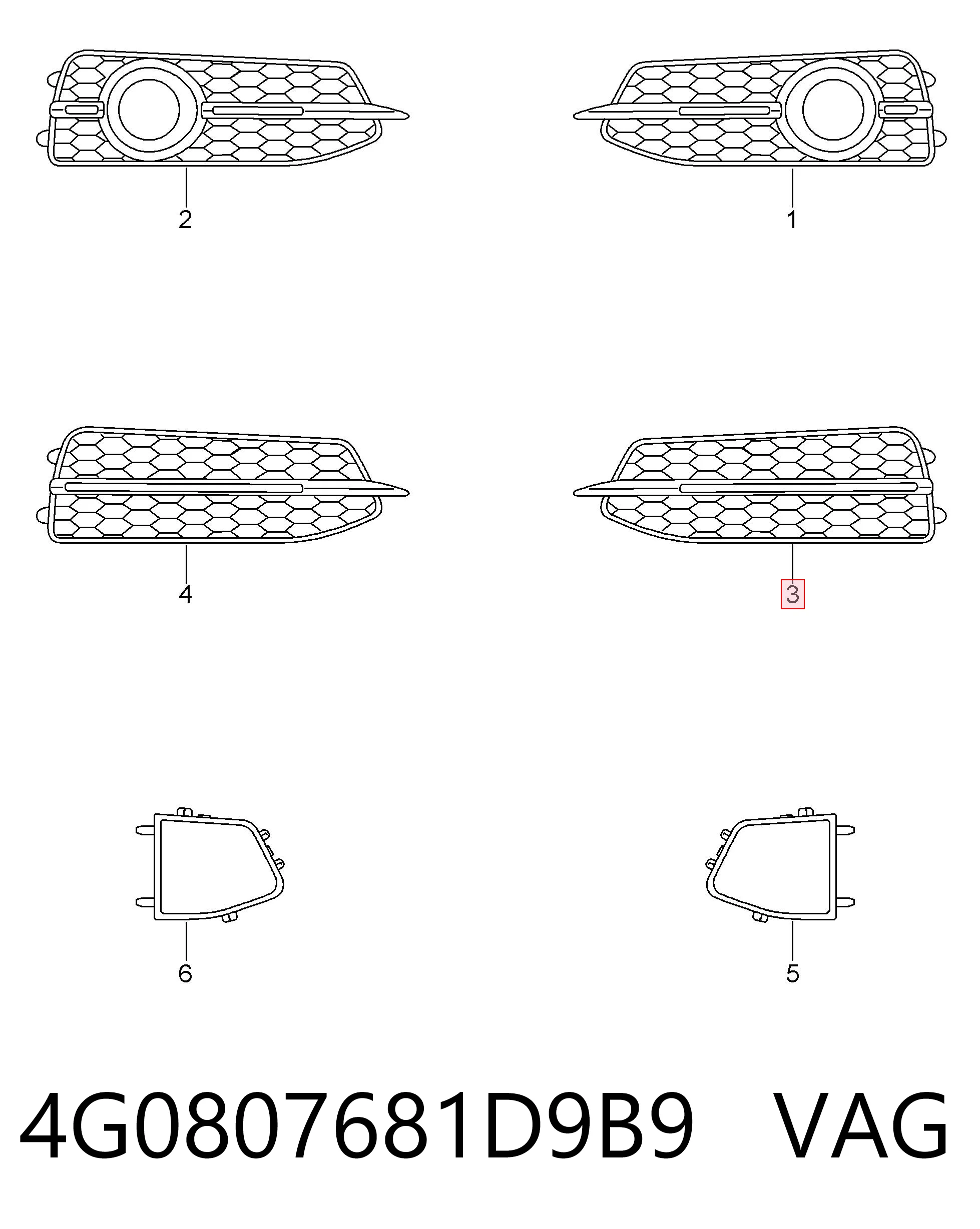 4G0807681D9B9 VAG Rejilla izquierda del parachoques delantero