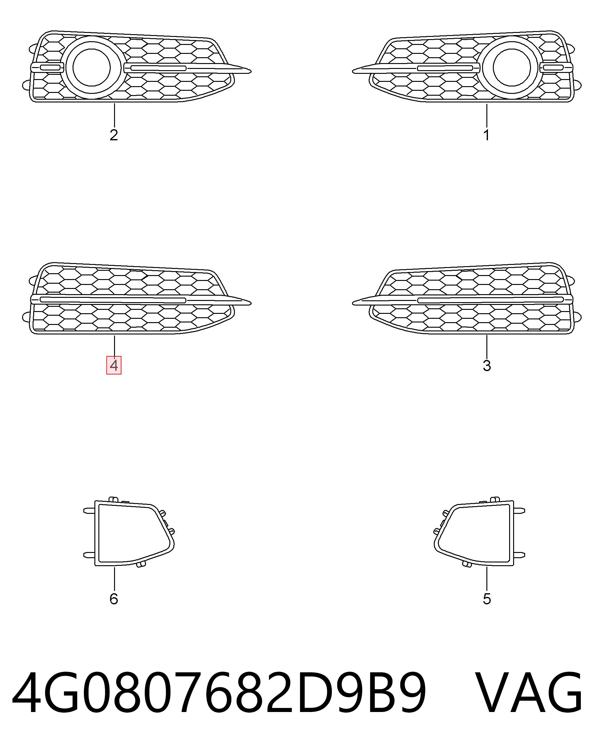 4G0807682D9B9 VAG Rejilla derecha del parachoques delantero