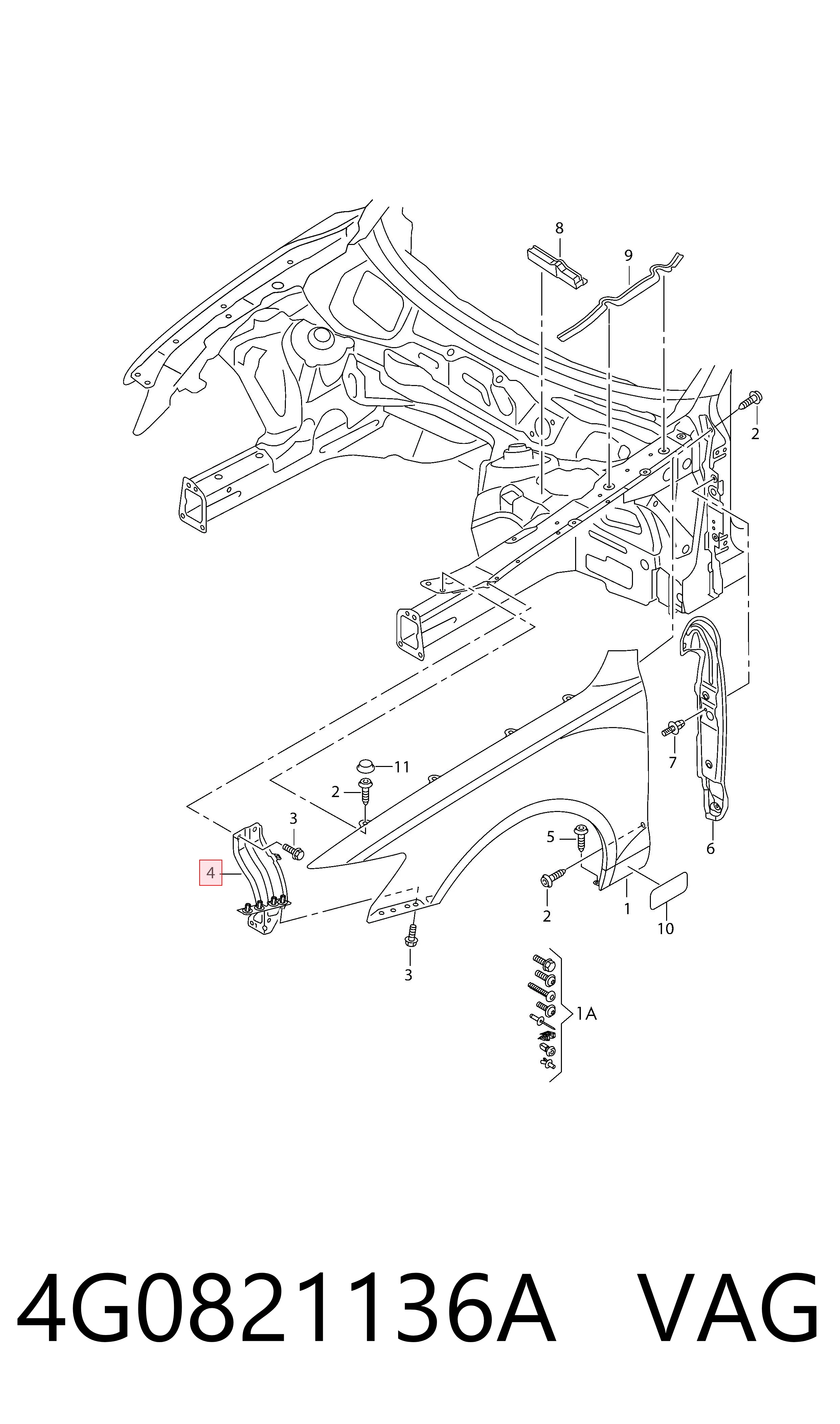 4G0821136A VAG Soporte delantero de guardabarros delantero derecho