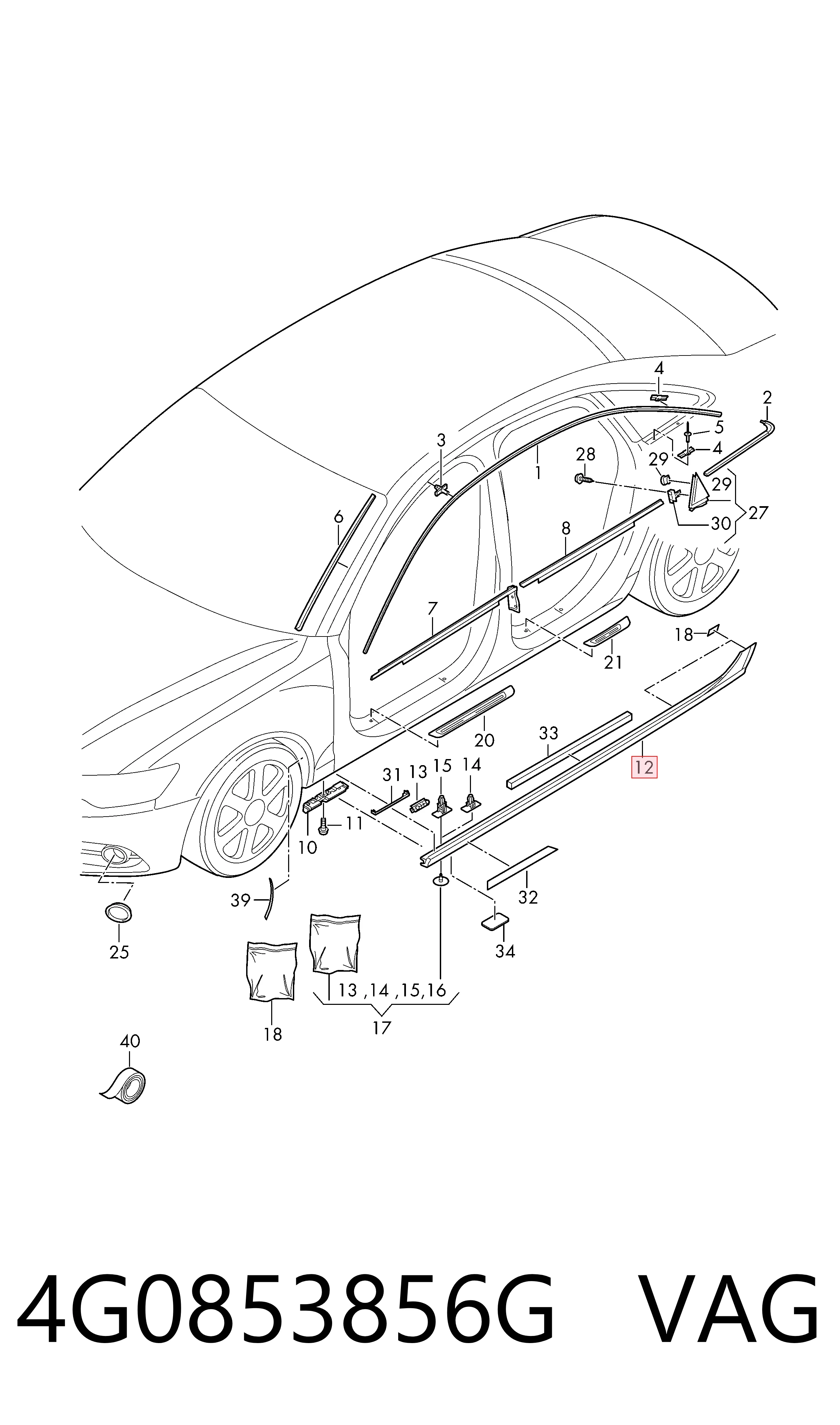 4G0853856G VAG Moldura exterior derecha del umbral