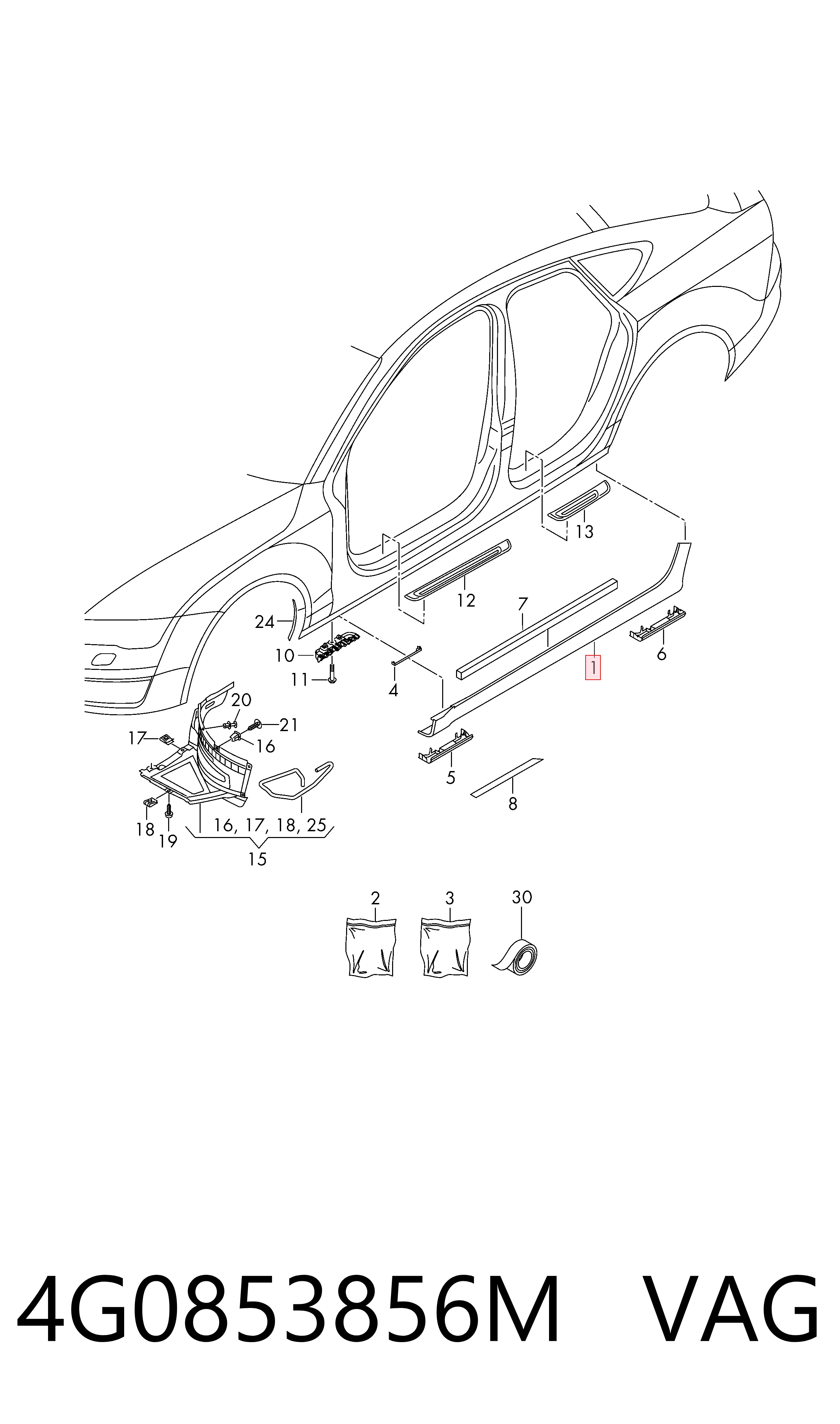 4G0853856M VAG Moldura exterior derecha del umbral