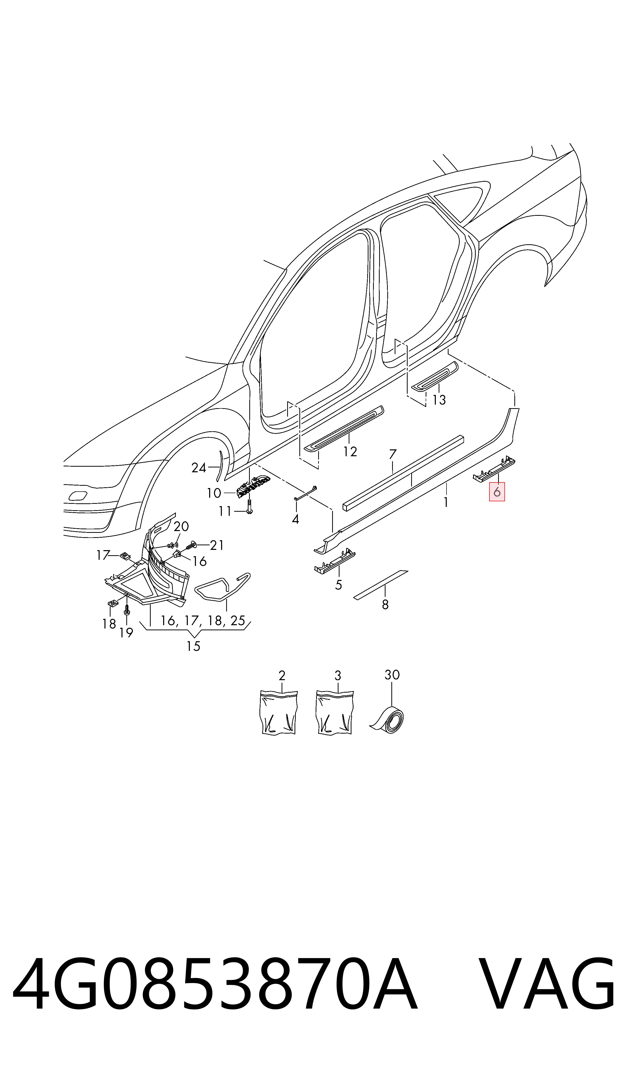 4G0853870A VAG Tapón del orificio del gato