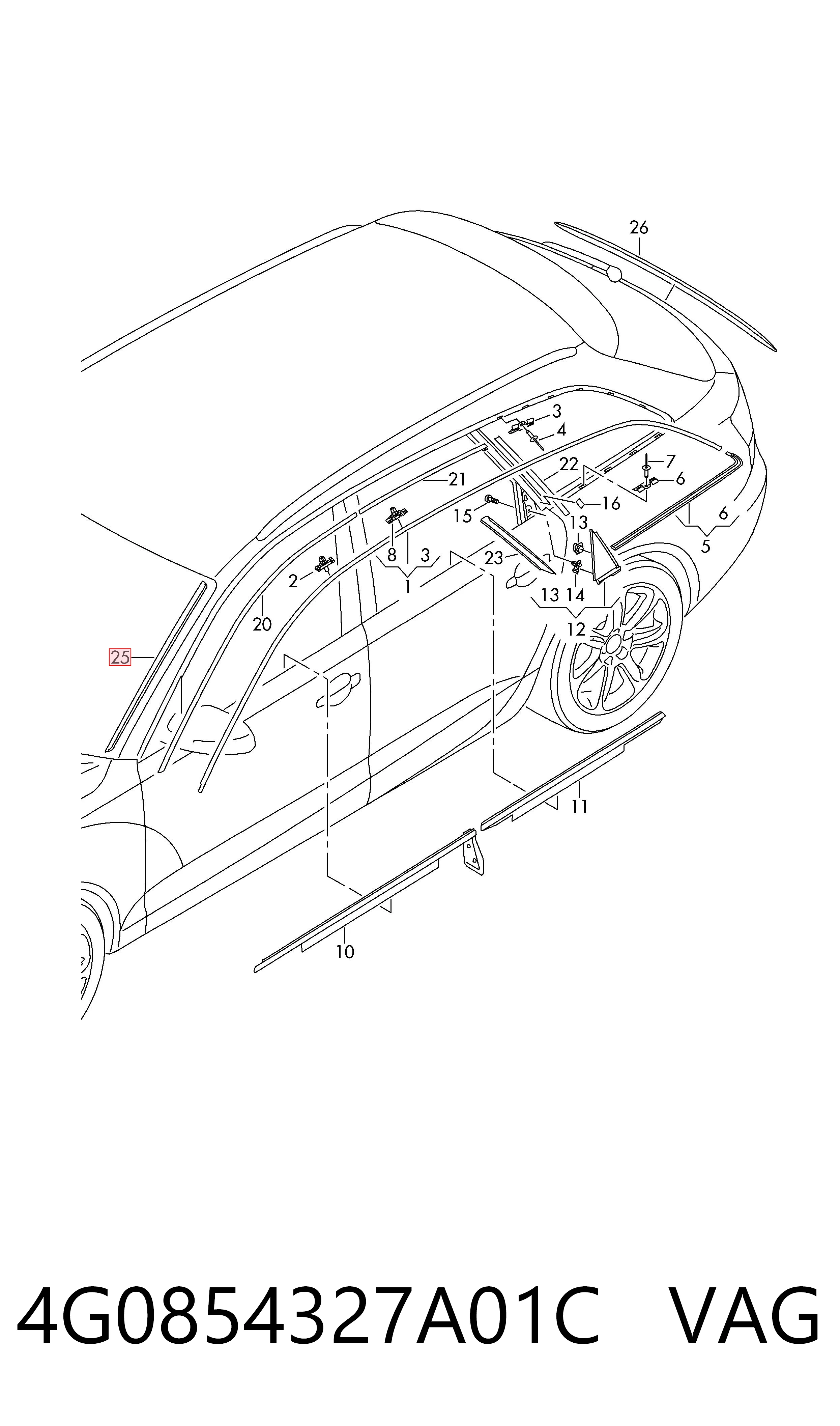 4G0854327A01C VAG Moldura izquierda del parabrisas
