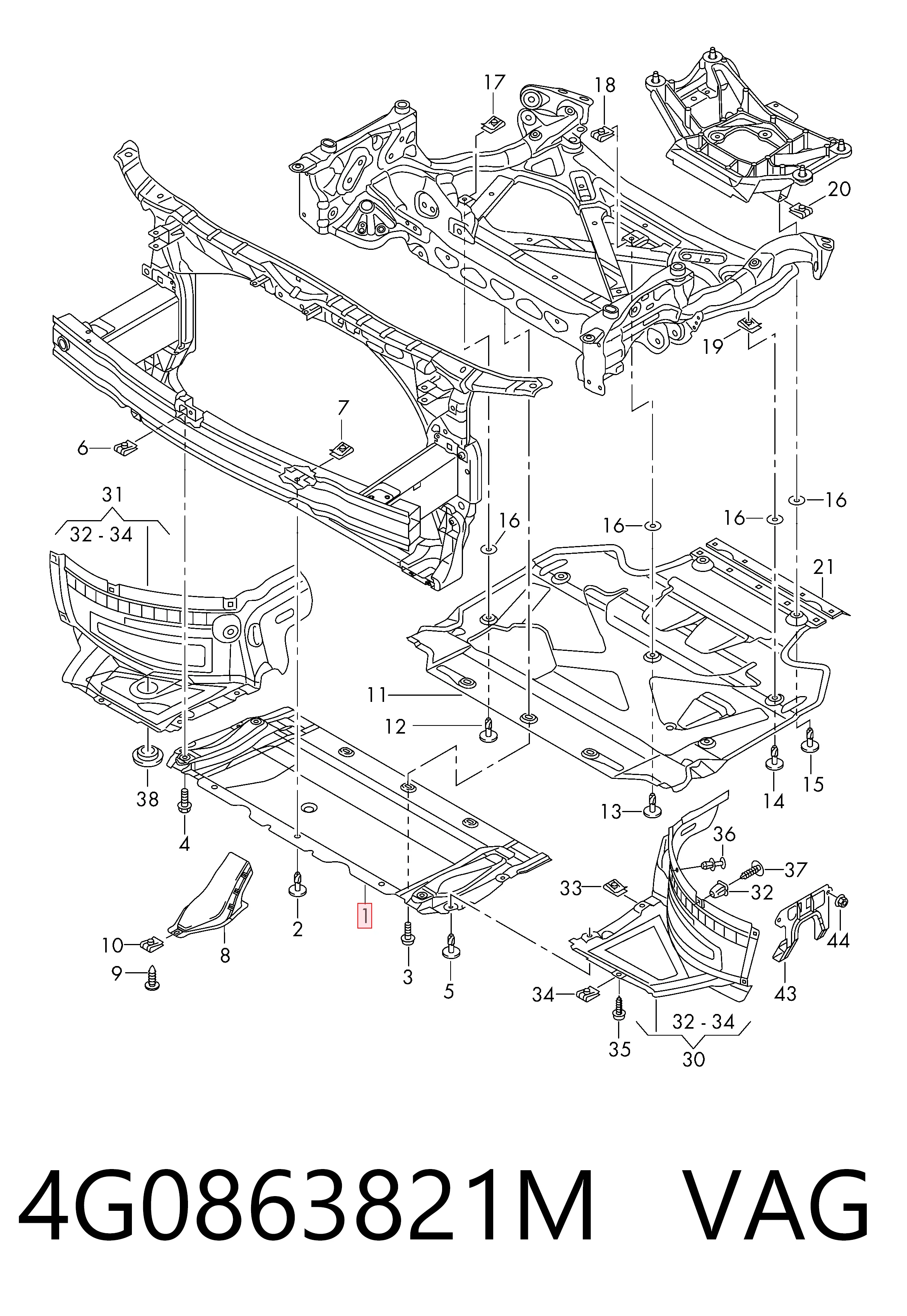 4G0863821M VAG Protector antiempotramiento del motor delantera