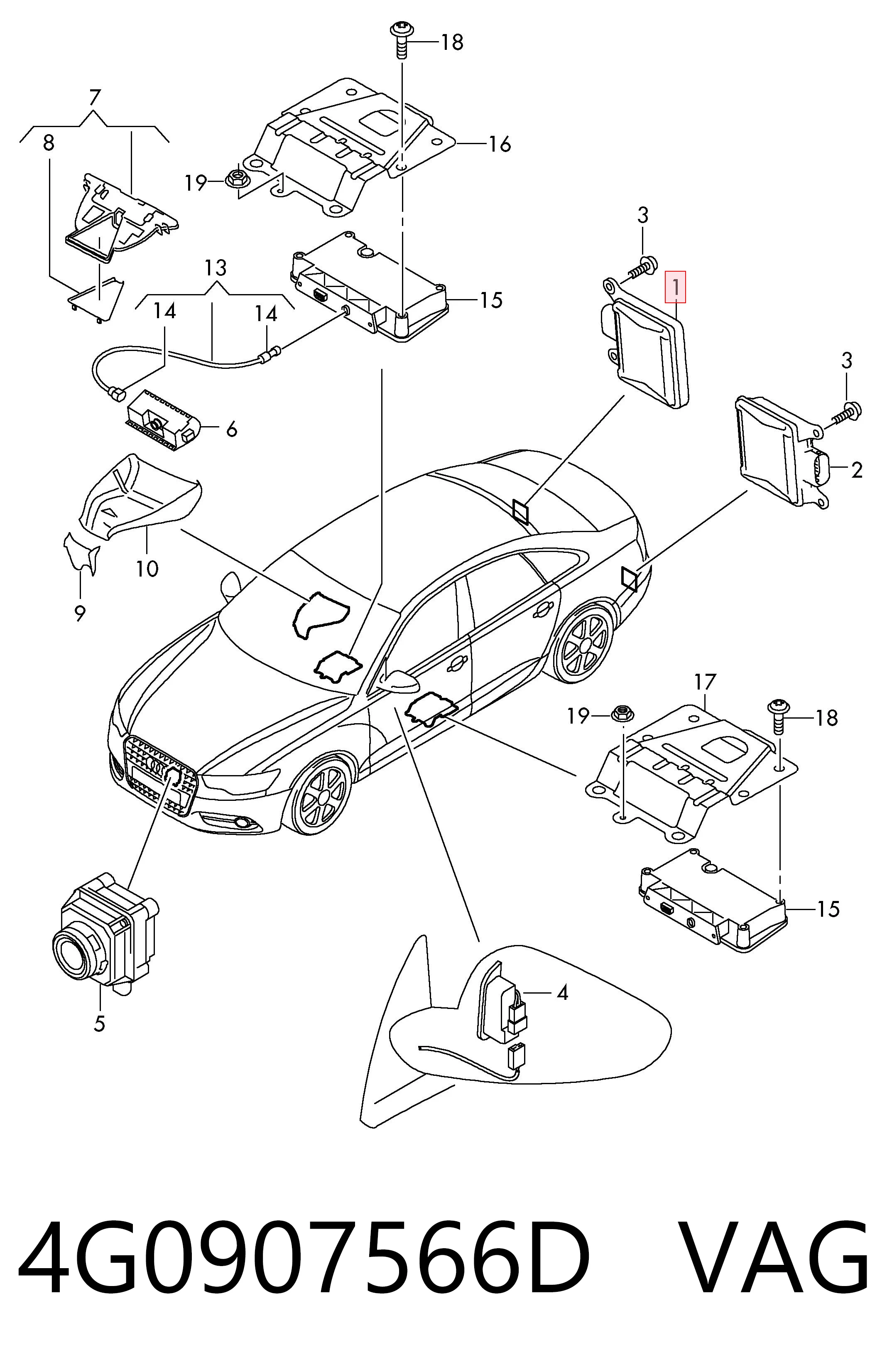 4G0907566D VAG Sensor de ángulo muerto trasero