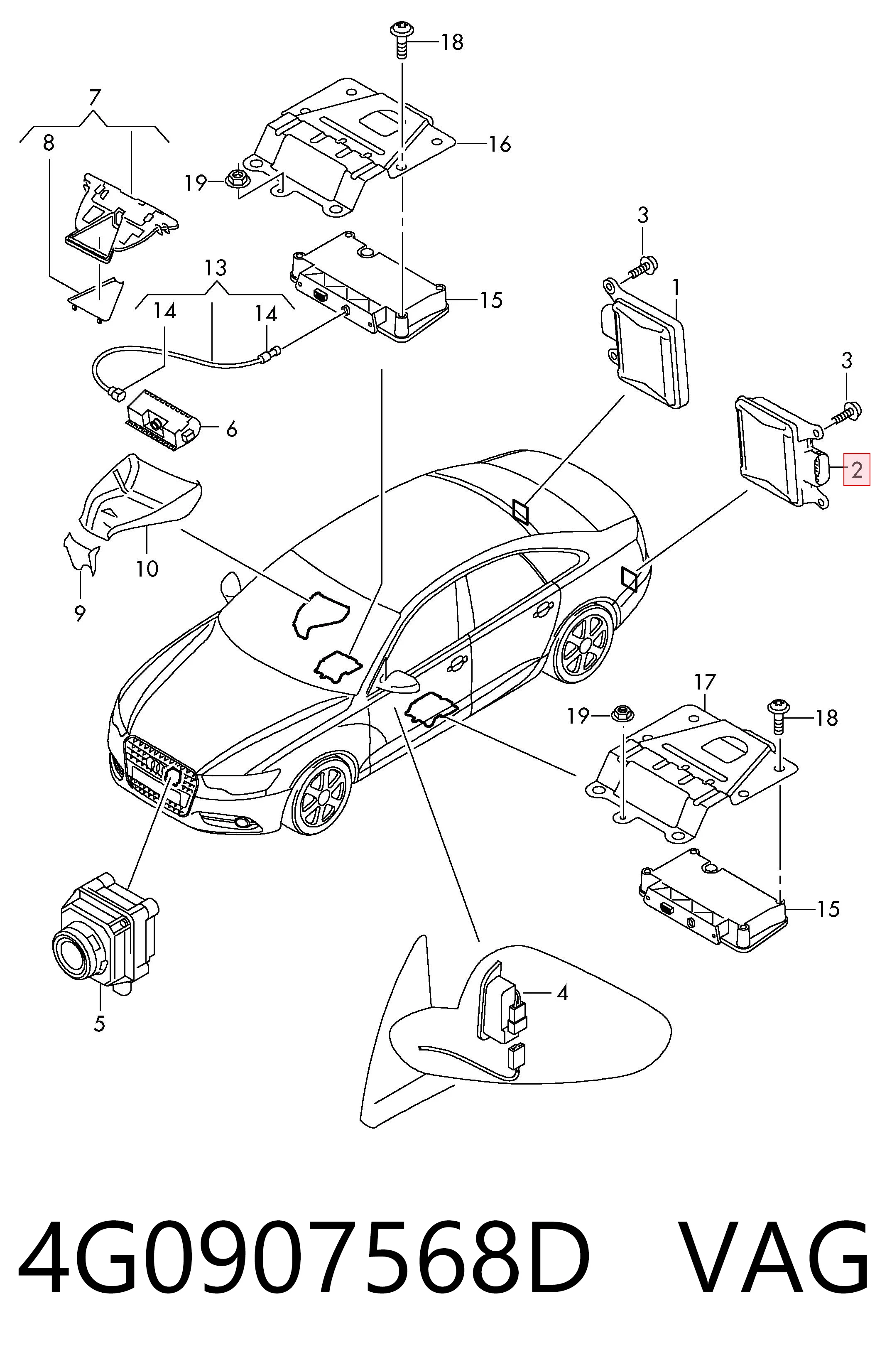 4G0907568D VAG Sensor de ángulo muerto trasero