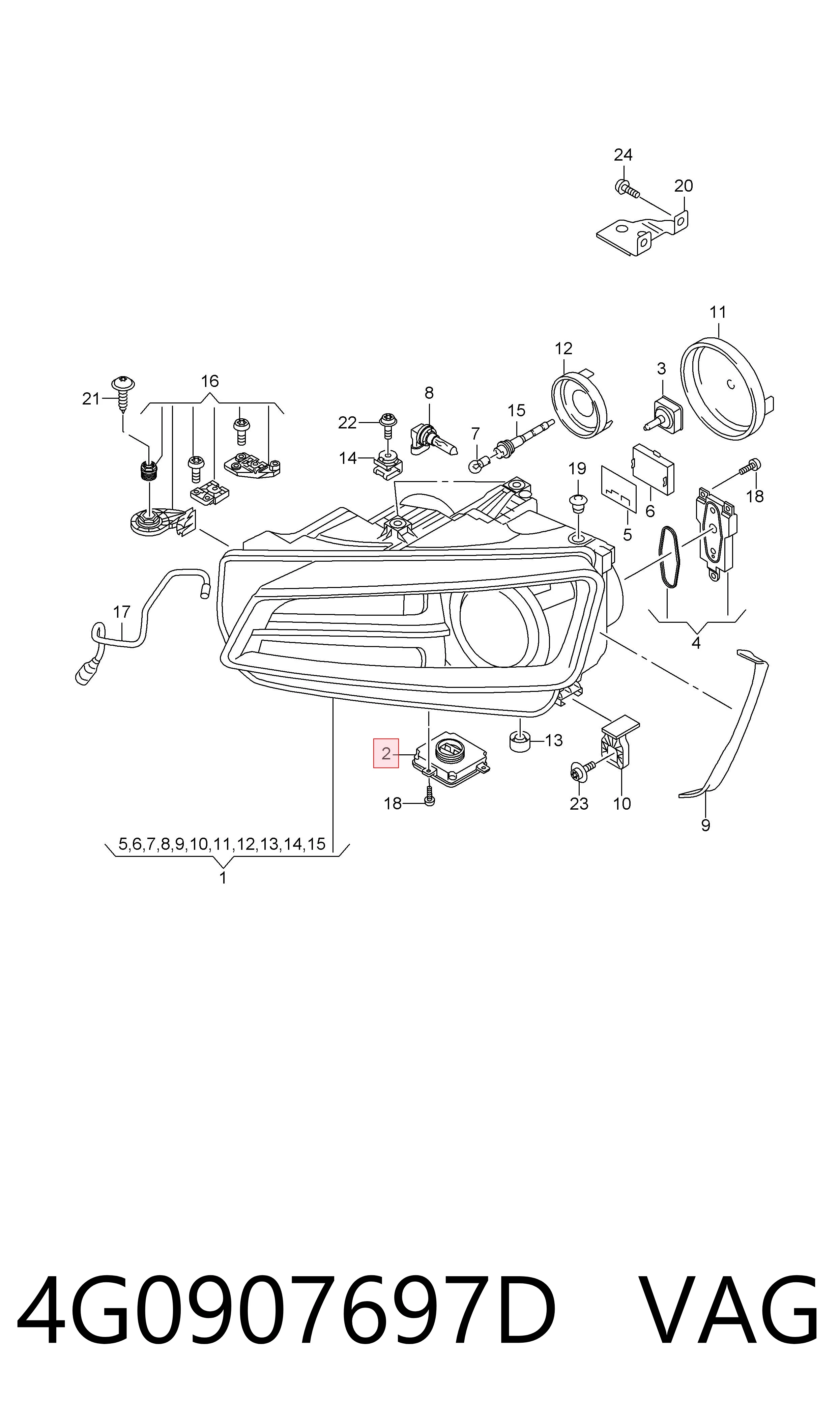 4G0907697D VAG Módulo de control de luces de faros (ECU)