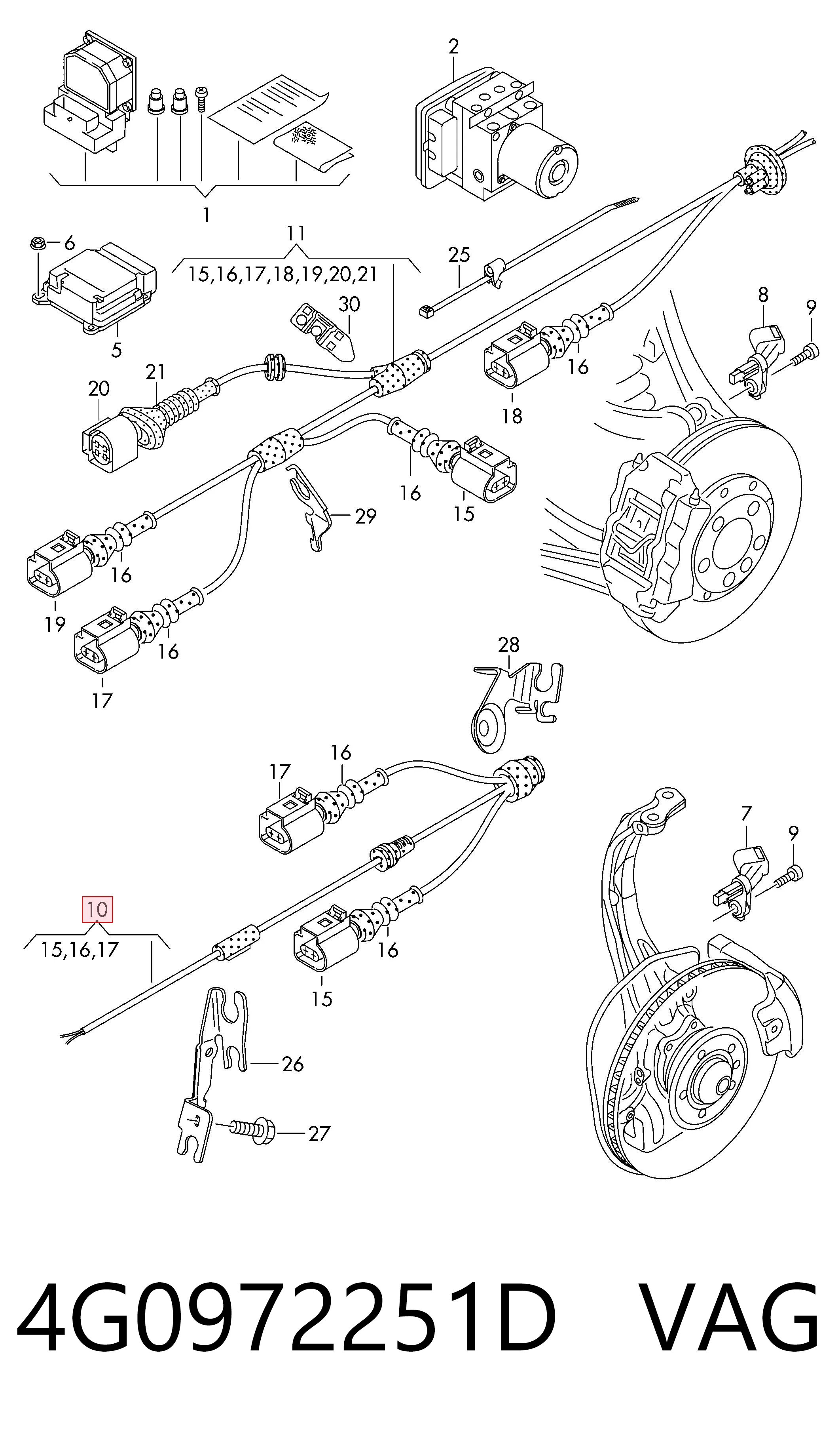 4G0972251D VAG Cable del sensor ABS delantero izquierdo
