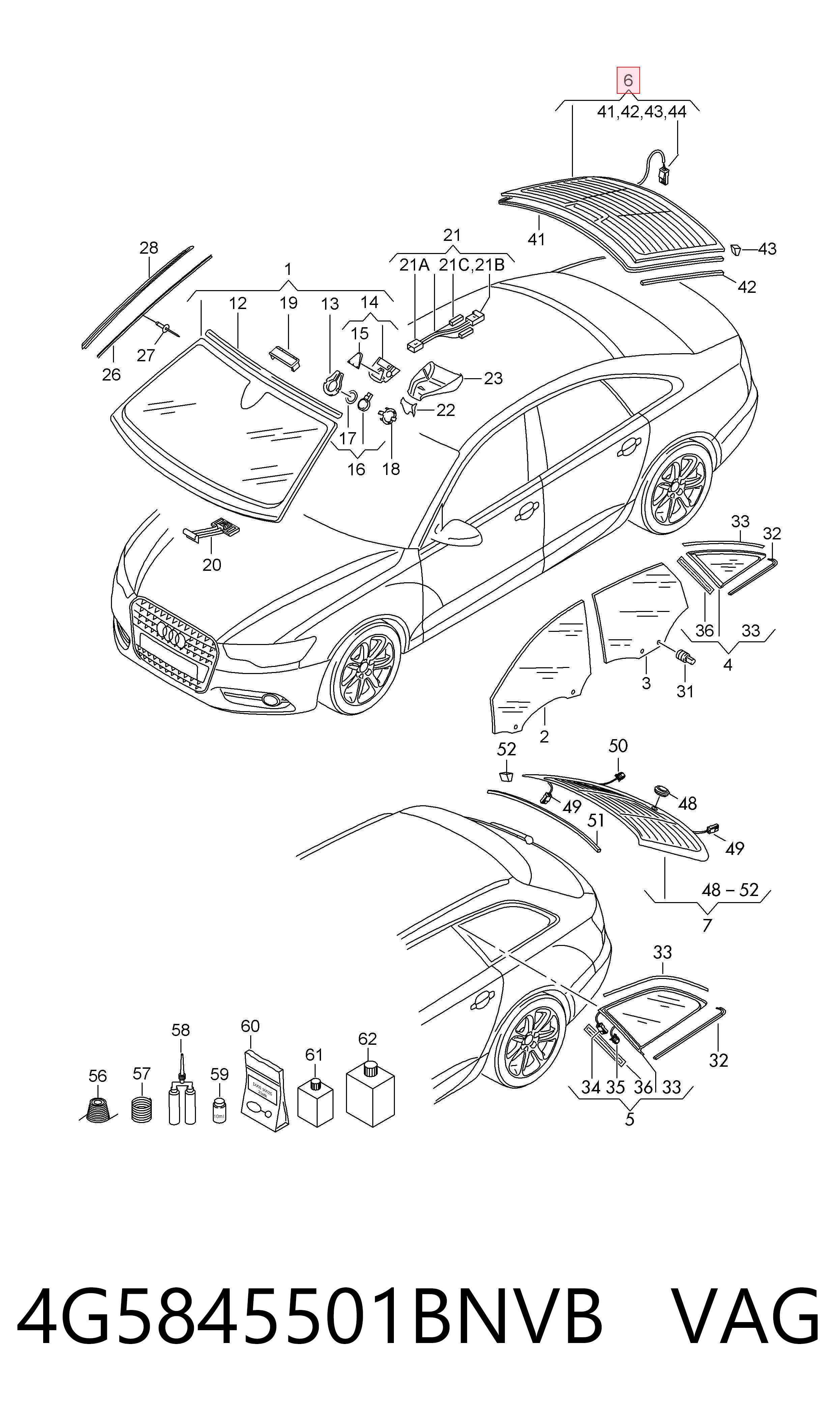 Vidrio trasero para Audi A6 C7 4G2, 4GC