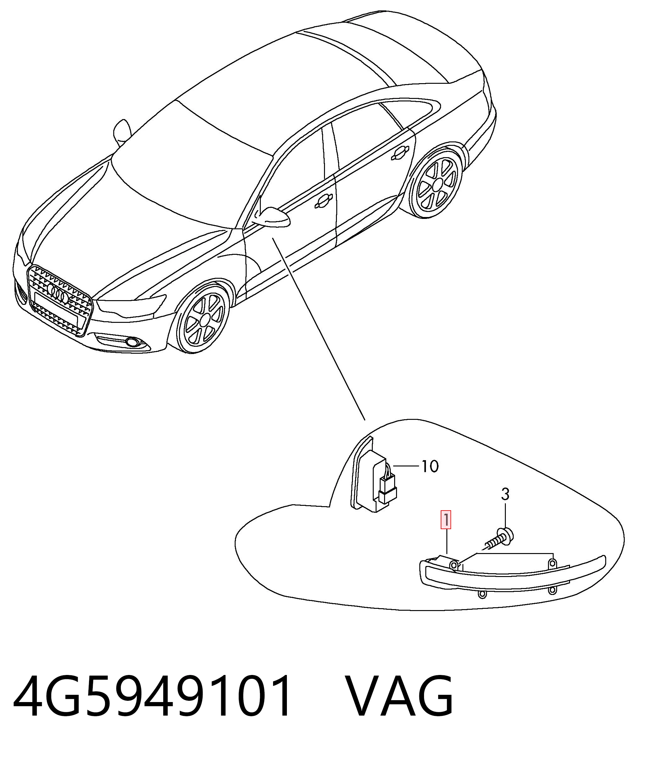 4G5949101 VAG Luz intermitente de espejo retrovisor izquierdo