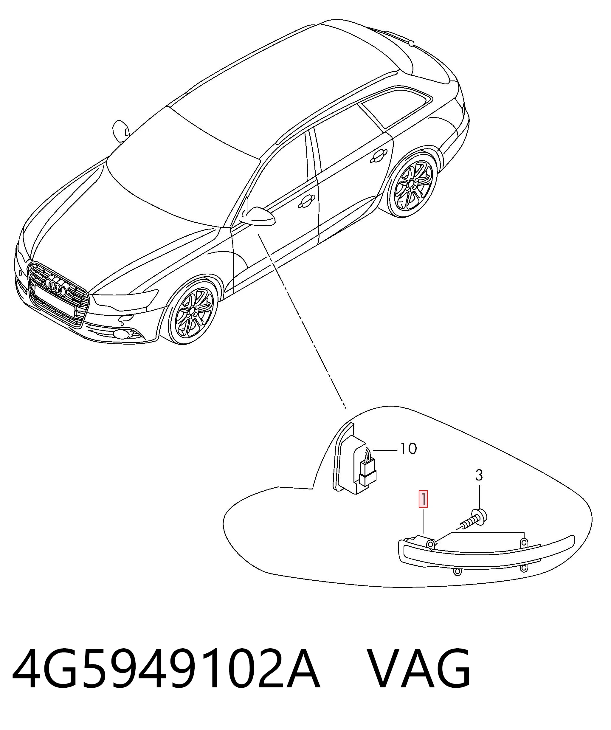 4G5949102A VAG Luz intermitente del espejo retrovisor derecho
