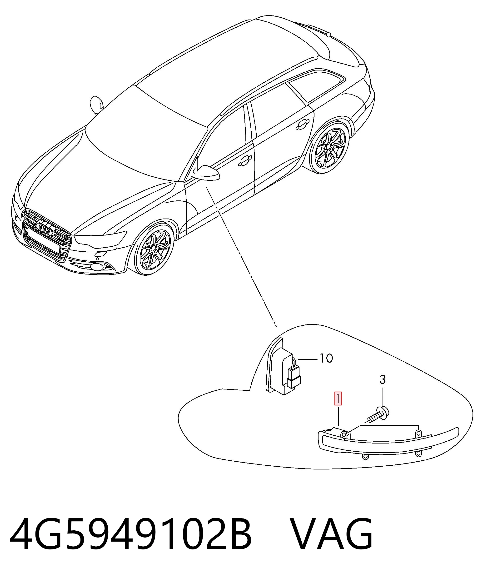 4G5949102B VAG Luz intermitente del espejo retrovisor derecho