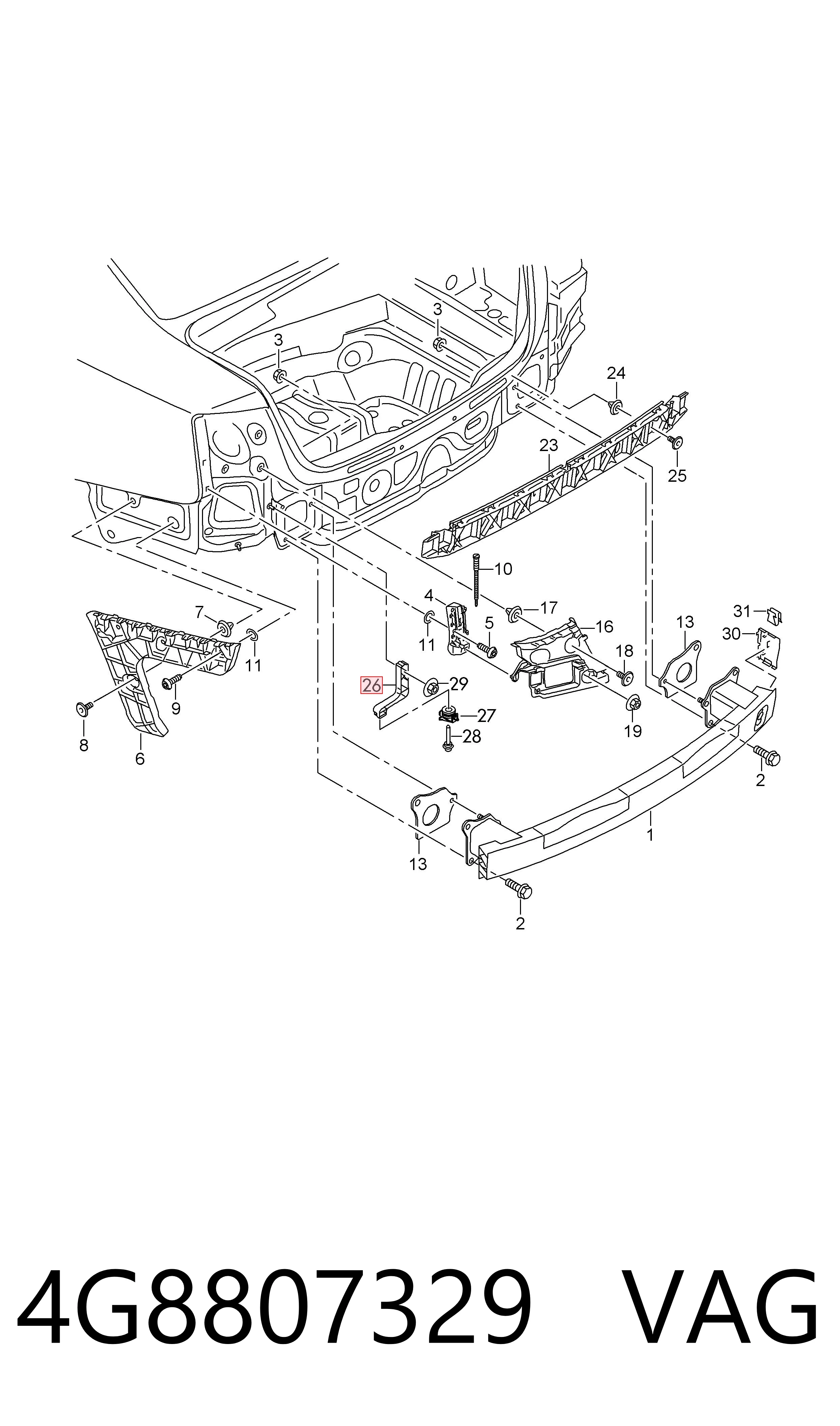 4G8807329 VAG Soporte de paragolpes trasero izquierdo
