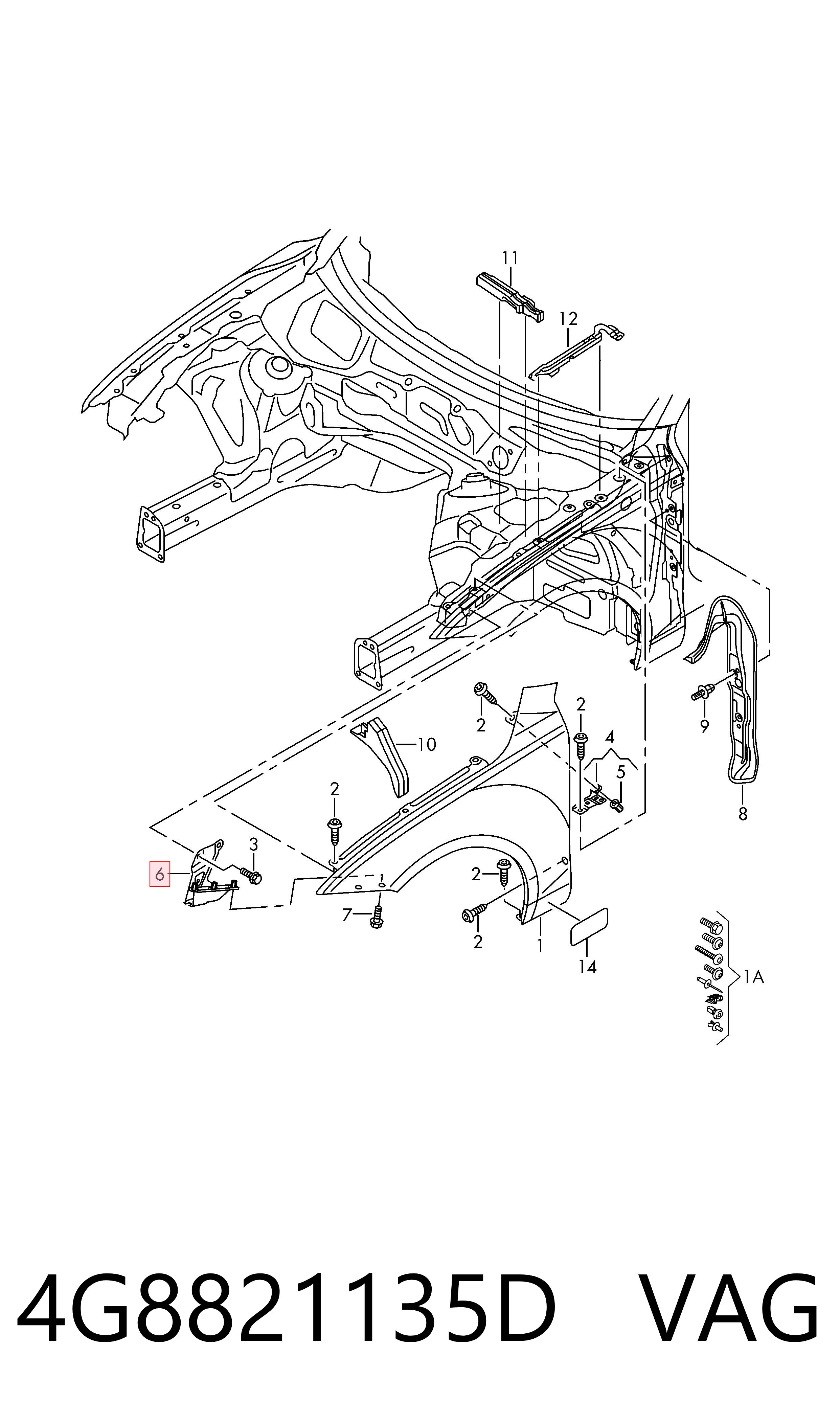4G8821135D VAG Soporte delantero izquierdo para aleta delantera