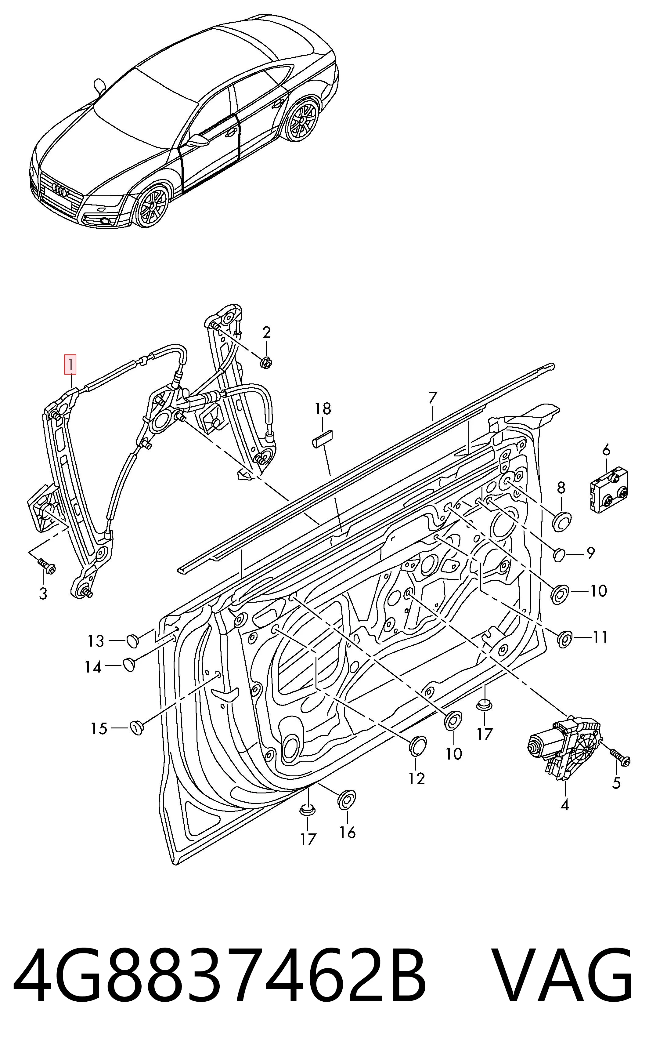 Comprar Mecanismo de elevalunas de la puerta delantera derecha Audi A7 4GA, 4GF a bajo precio