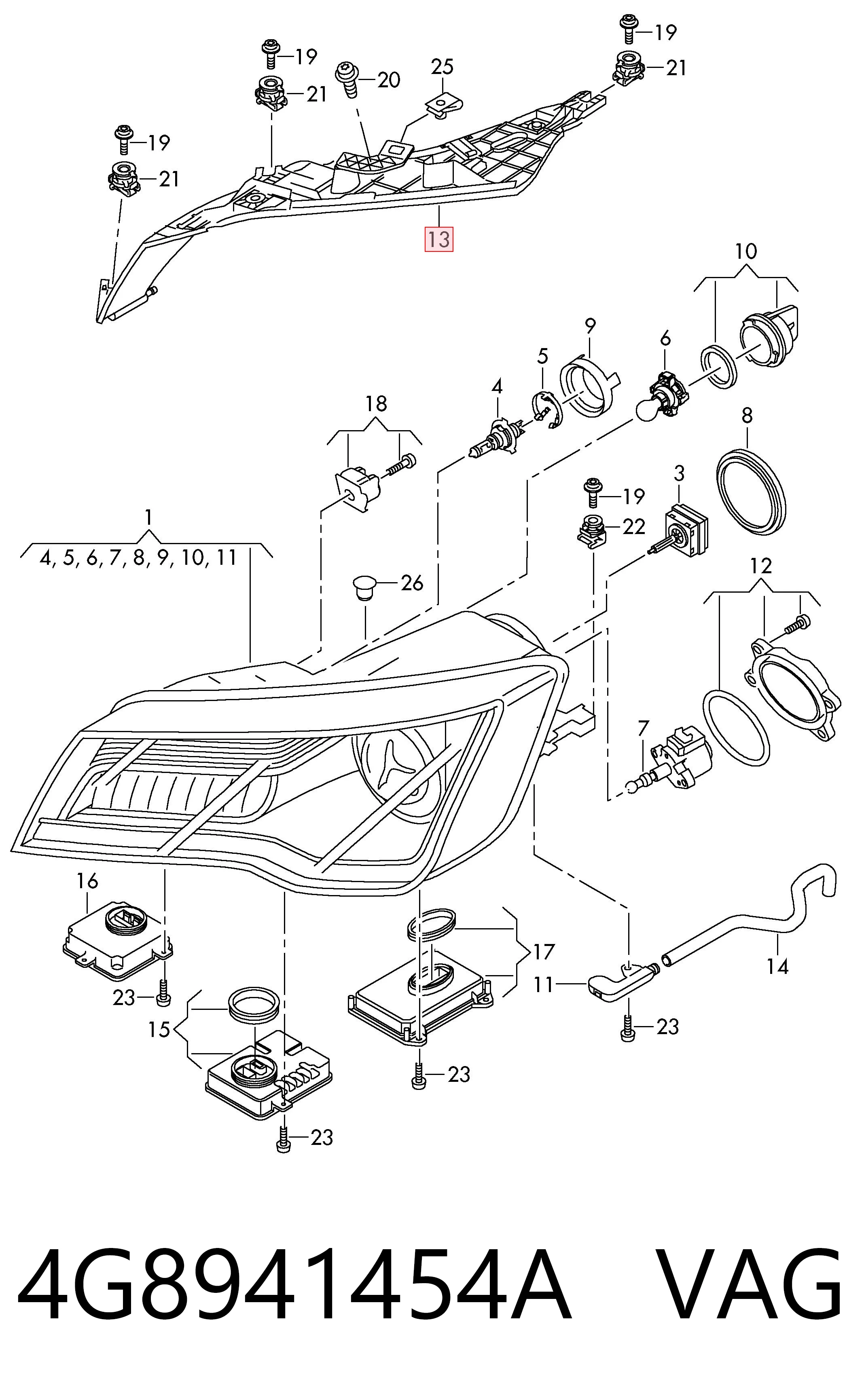 4G8941454A VAG Soporte de fijación del faro delantero derecho